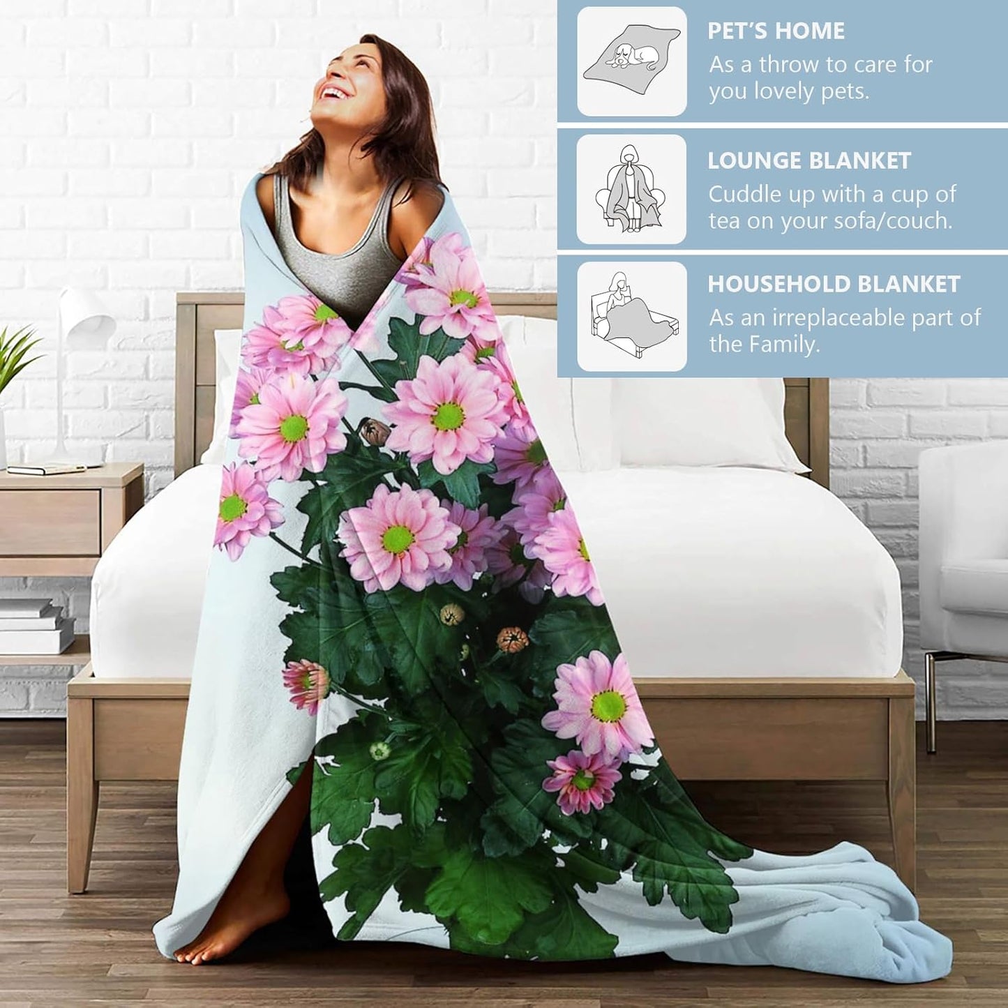 Elegant Dandelion Fleece Blanket, Soft Throw with Floral Botanical, Lightweight Cozy Blankets for All Seasons, Nature Watercolor Home Decor and Gifts for Flower Lovers, 50x60 Inch
