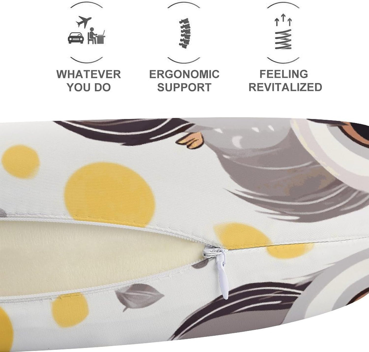 Animal Cartoon Owls Cute Neck Pillow Memory Foam U Shaped Pillows Portable Pillows for Shoulder Travel Head Support Pillow with Concealed Zipper for Airplane Car Home Office