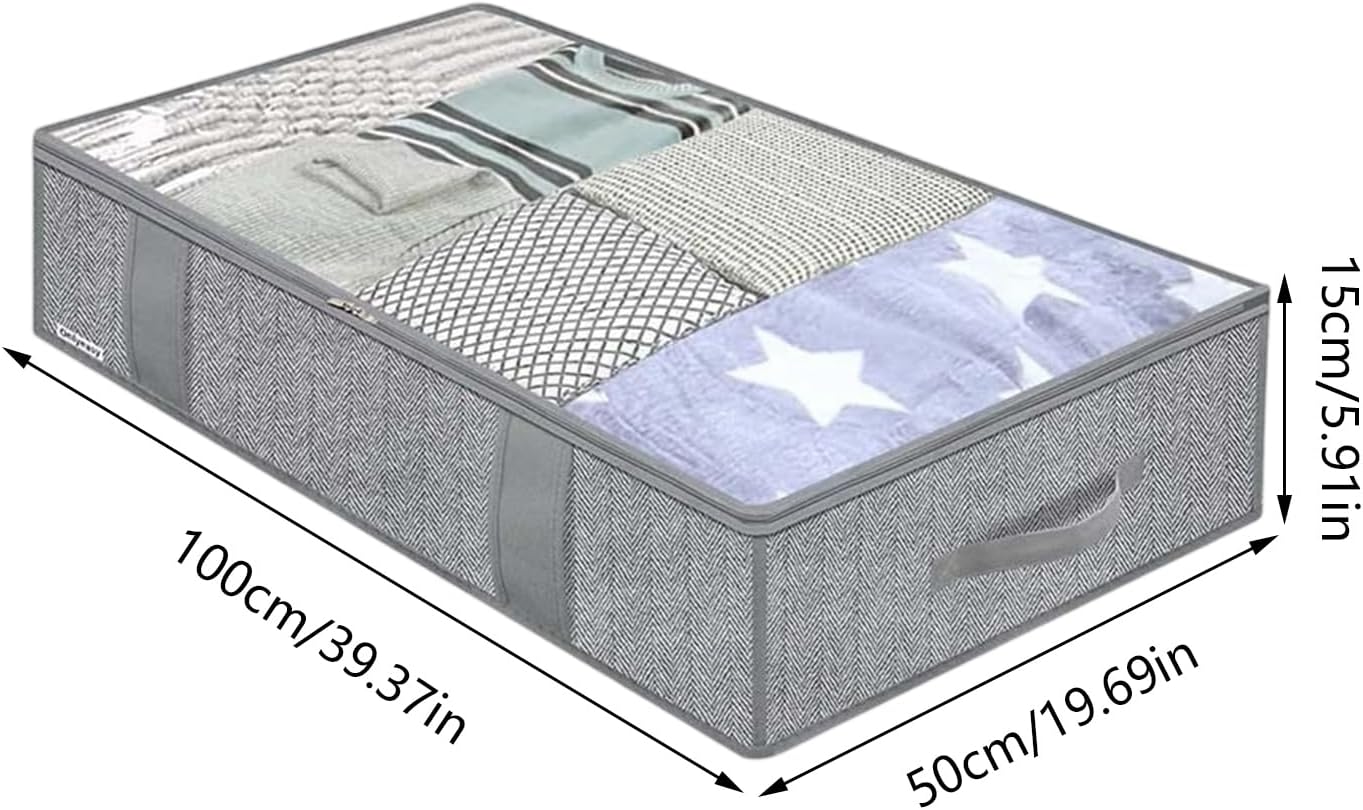 Under Bed Storage Bins - with Handle Lid Clear Window | Under Couch Storage Containers,for Clothes Sheet Bedding Blanket Toy Home Apartment Bedroom Living Room Closet Dorm