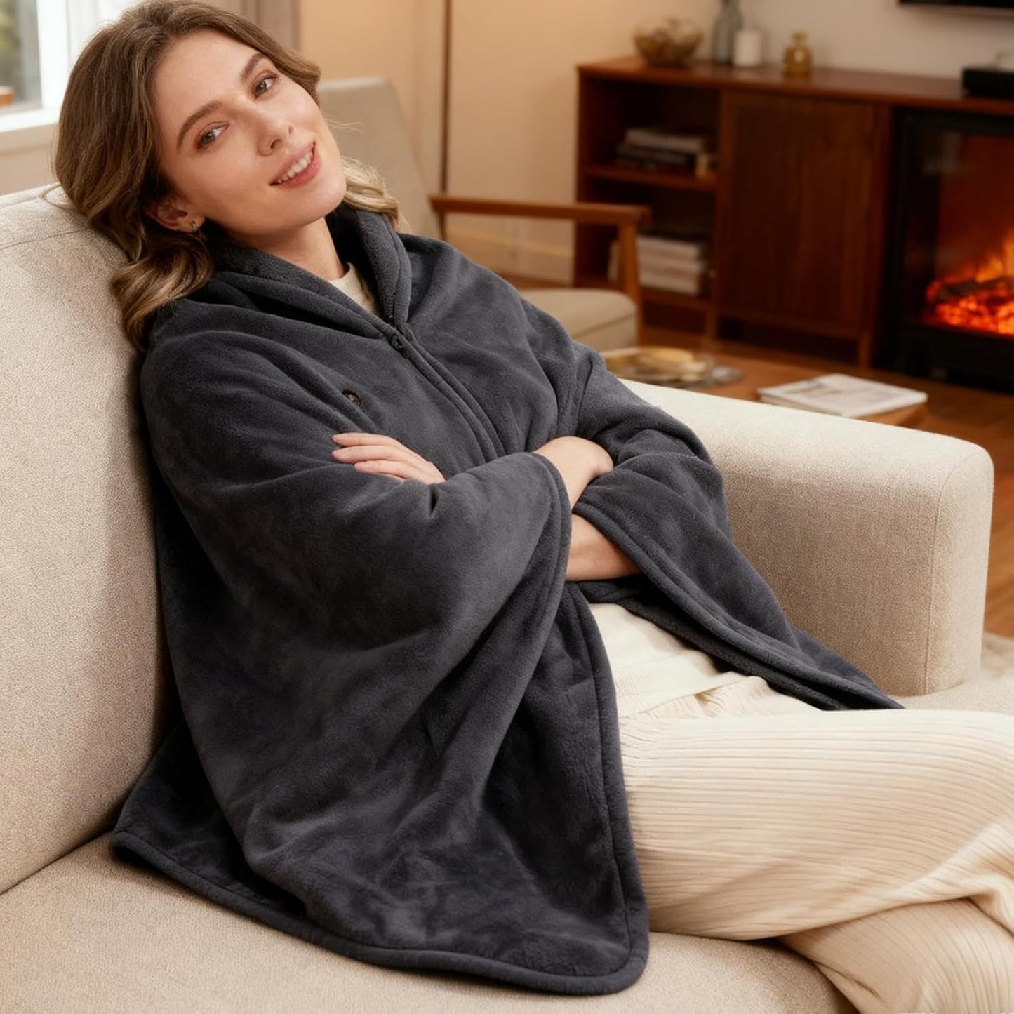Heated Throw Blanket,Electric Adjustable USB Rechargeable Warmer,Heating Blanket Cape - for Room Offices School Travel Camp Picnic Outdoors Park Stadium Riding Cycling Cold Winter Fall