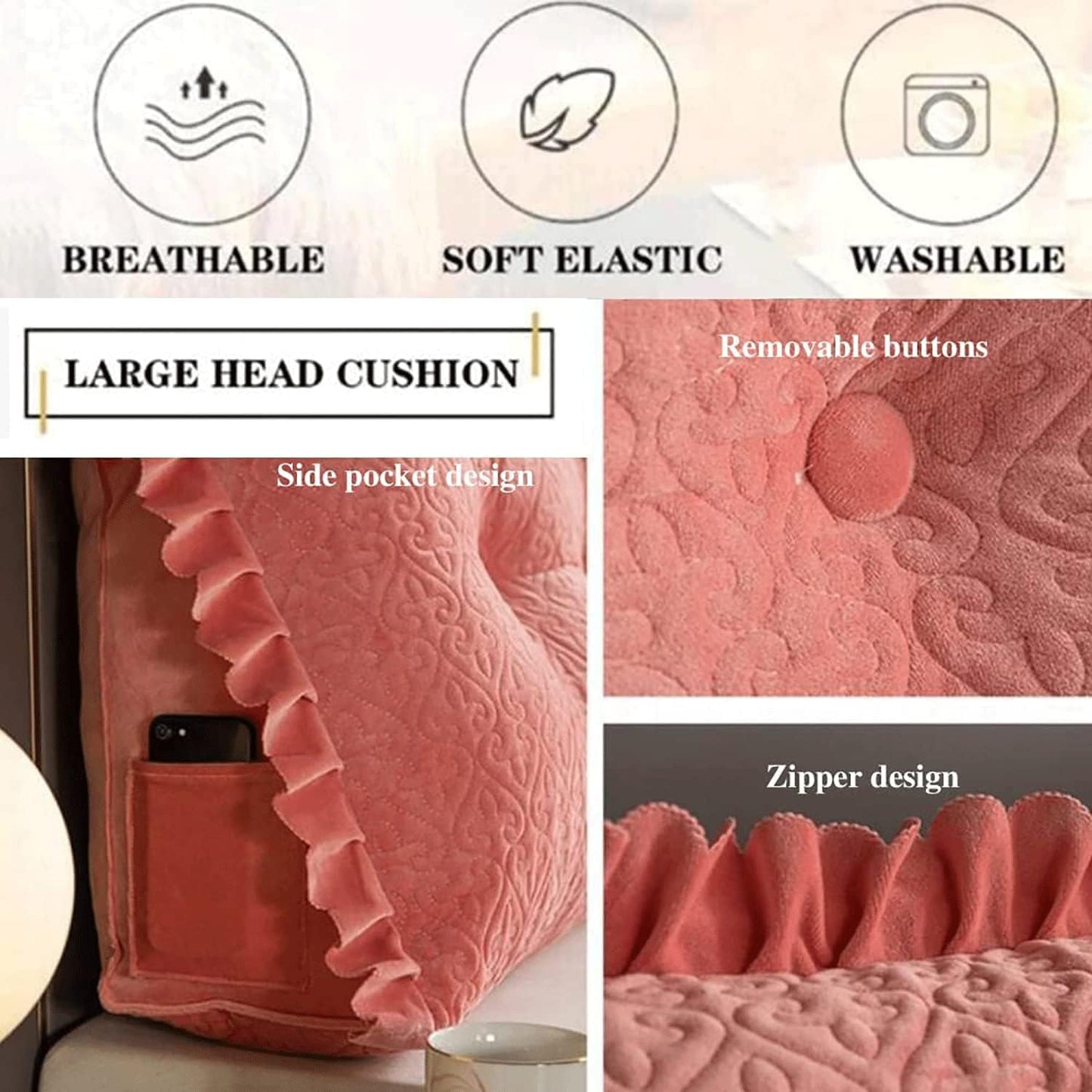 Large Soft Reading Bed Rest Pillow Bolster Cushion Headboard Backrest Wedge Pillow Neck Lumbar Support(Size:100x20x50cm(39x7.8x19.6),Color:A)