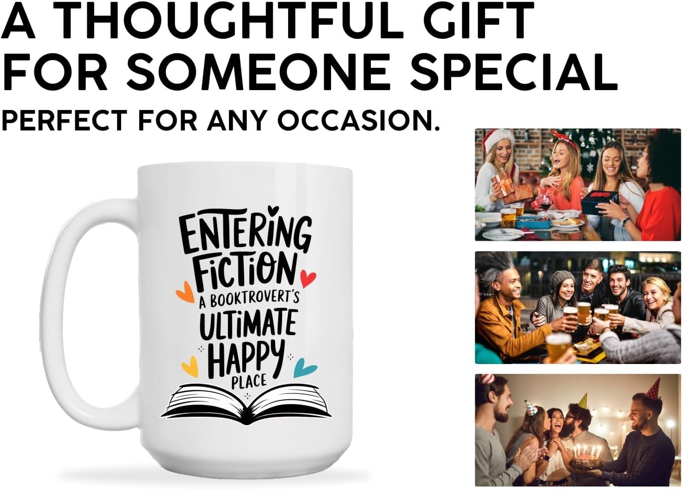 Book Lovers Coffee Mug 15oz White -Fiction Place - Gift for Book Club Bookworm Bookish Reading Nerdy Avid Readers Women