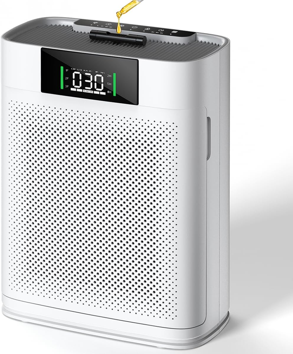 Air Purifier for Large Room up to 2300 Sq Ft, Honeyuan Air Purifiers for Pets, with PM 2.5 Display Air Quality Sensor, Aromatherapy, Child Lock, ZY3866G, off White