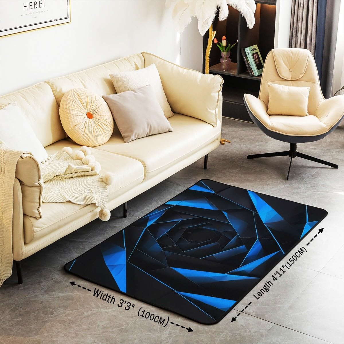 Erosebridal Area Rug 4'11" x 3'3" Rosy Ombre Living Room Rugs for Kids Boys Girls Abstract Pattern Gradient Black Blue Decorative Carpet Washable Indoor Floor Mat