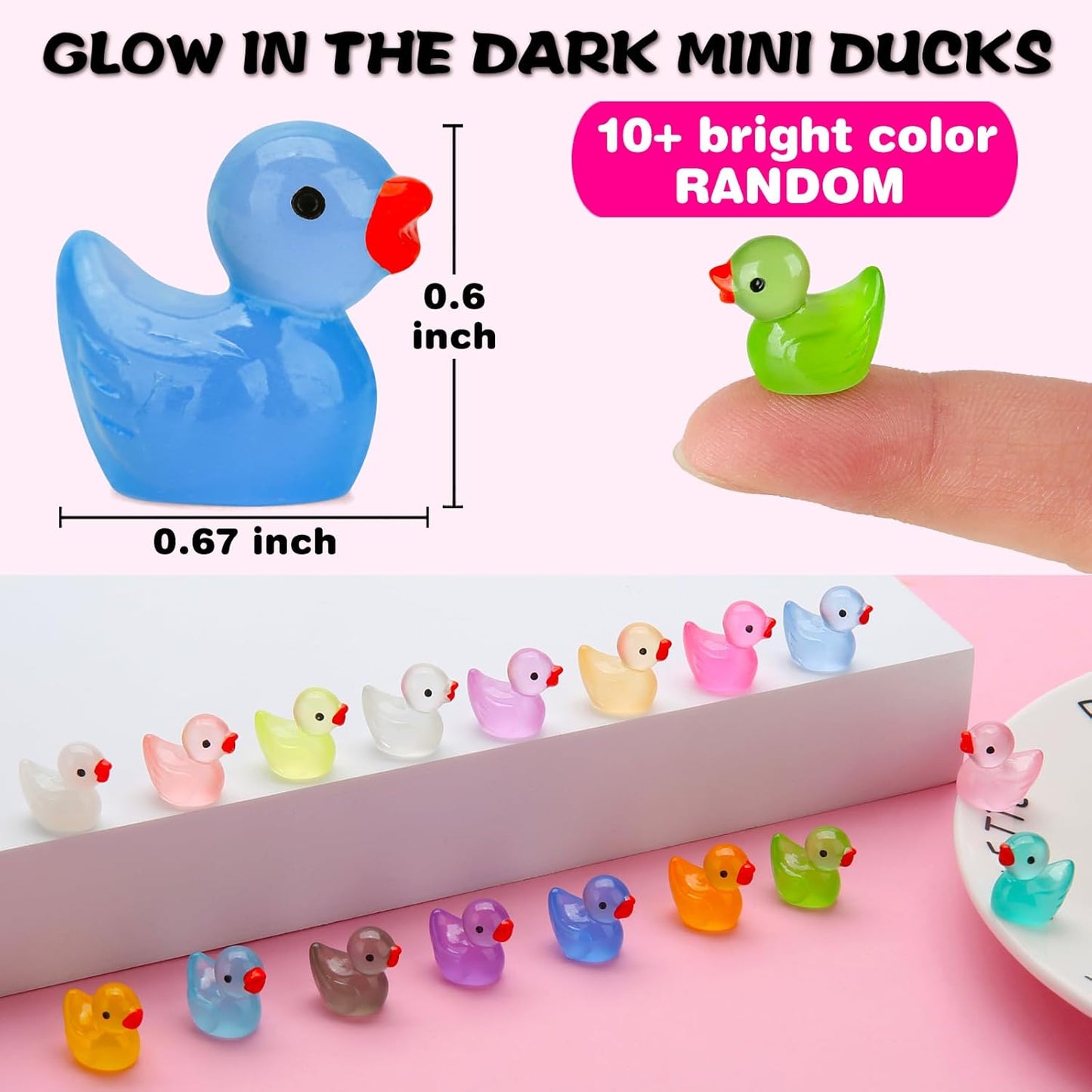 240pcs Luminous Mini Resin Ducks, Tiny Animals Bulk Glow in The Dark Small Plastic Miniature Ducks Figures for Dollhouse Decor Micro Garden Home Landscape Aquarium Craft Gifts Party Favors Toys