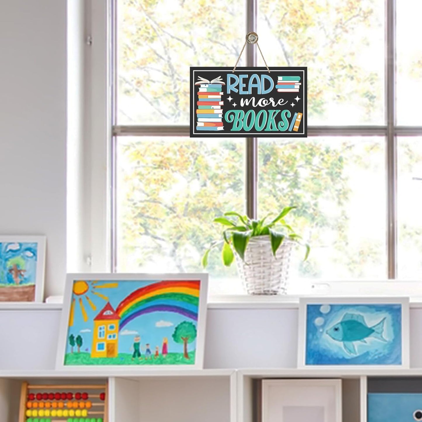Read More Books Front Door Sign, Inspirational Reading Corner Wood Hanger Home School Library Classroom Decor, Wooden Wreath Indoor Study Wall Hanging Decoration Bookish Book Lovers Gift