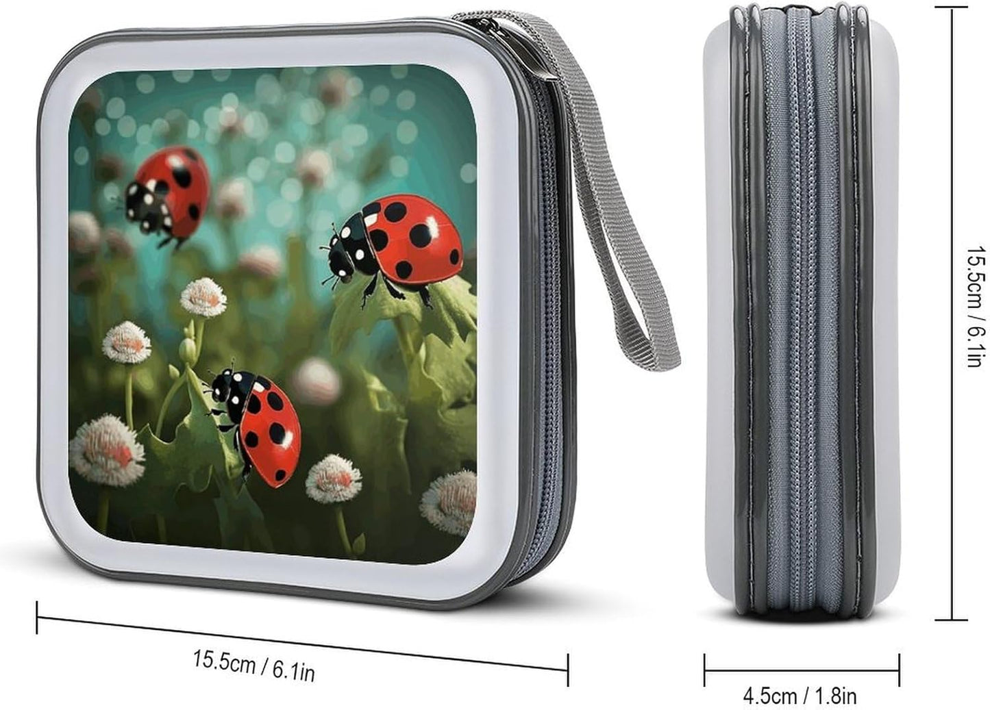 Ladybug Landscape CD Case 40 Capacity Case Zipper CD Collection Bag with Handles Cover DVD Storage Hard Plastic DVD Disc Cases Storage Binder for Car Home Office Travel