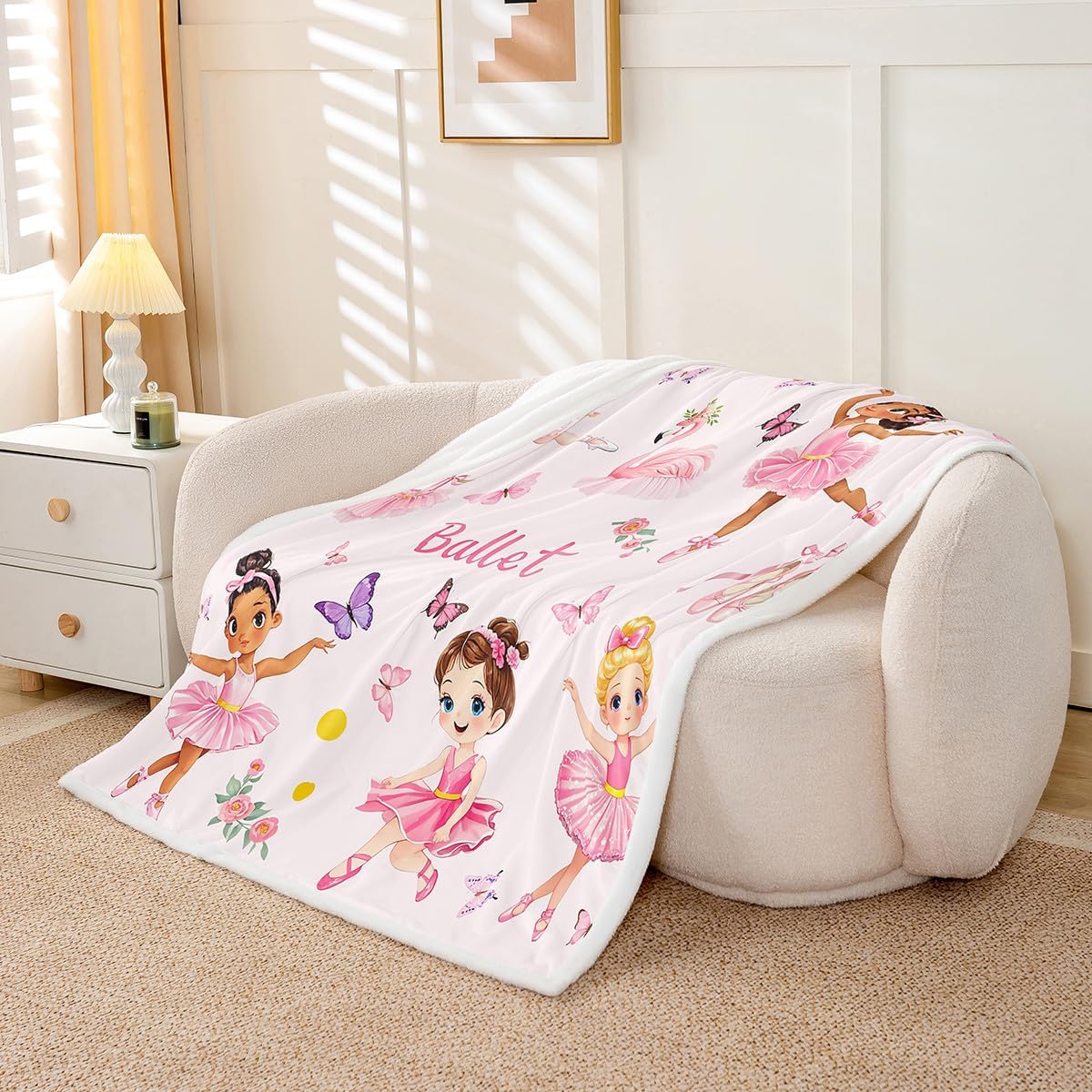 Feelyou Kids Ballet Fleece Throw Blanket Pink Bow Tie Sherpa Blanket Boys Girls Dress Plush Blanket for Bed Sofa Couch Princess Teens Bedroom Decor Twin 60"x80"