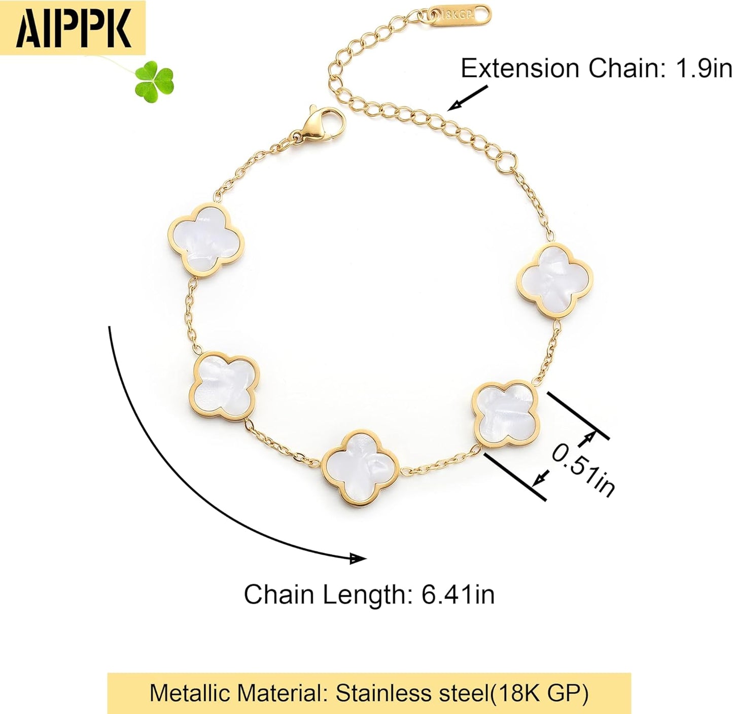 18K Gold Plated Clover Lucky Bracelet for Women White/Black/Red/Green Flower Four Leaf Link Bracelets Trendy Jewelry Gifts for Women