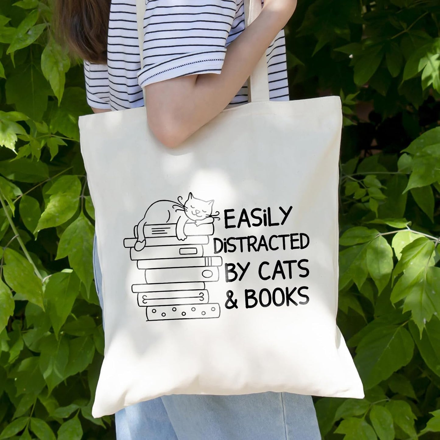 Book Lovers Gifts Cat Lover Gifts for Women Canvas Tote Bag Bookish Accessories Club Cat Themed Gift
