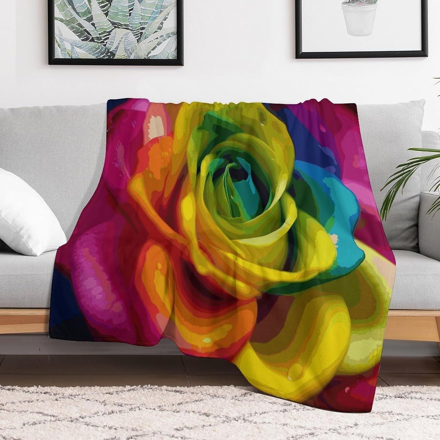 Rainbow Flower Blanket Super Soft Lightweight Throw Blanket Cute Cozy Warm Bed Blanket Decorative Fuzzy Blanket All-Season Home Decor Gift for Sofa Couch Living Room 60"*80"（150 * 200cm）