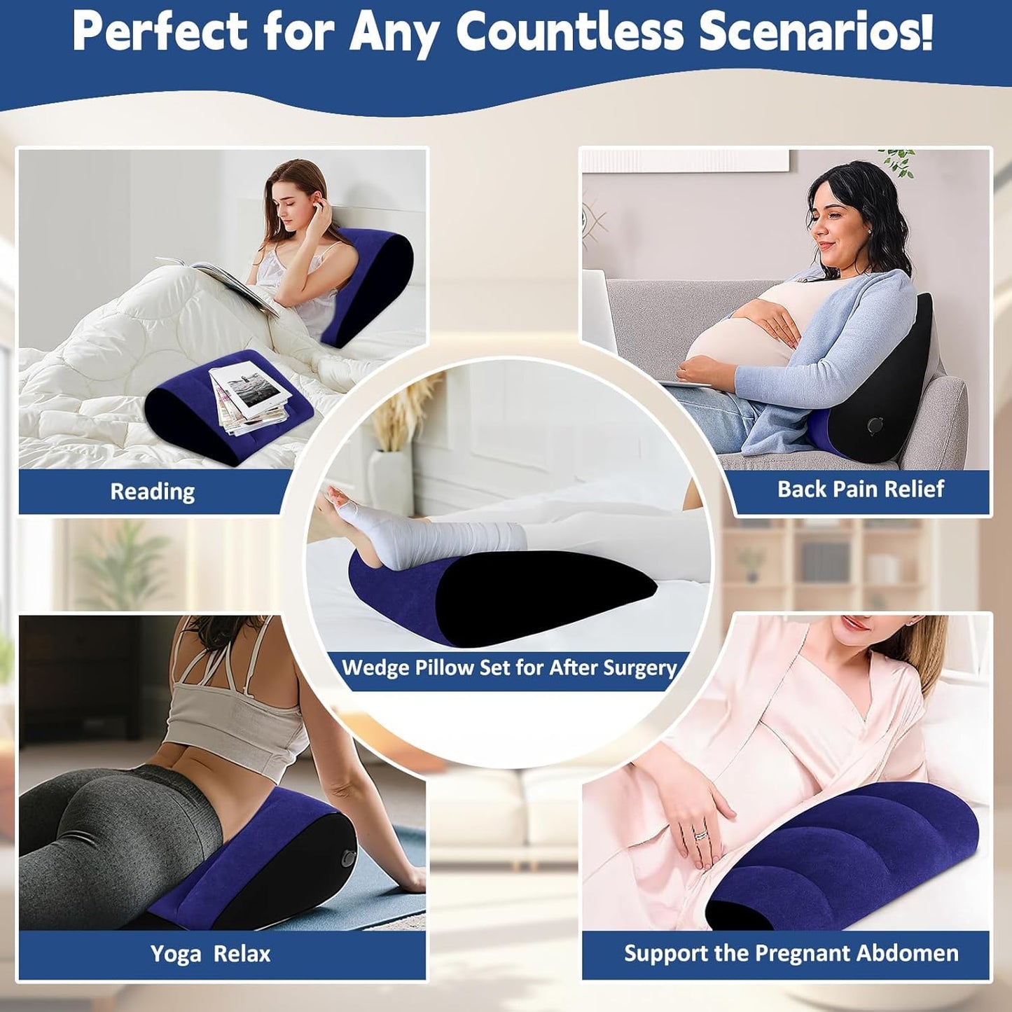 TheClover Inflatable Wedge Pillow for Traveling – Portable Bed Cushion for Relieve Acid Reflux & Back Pain, Compact Travel Cushion for Home, Airplane & Camping (Blue)