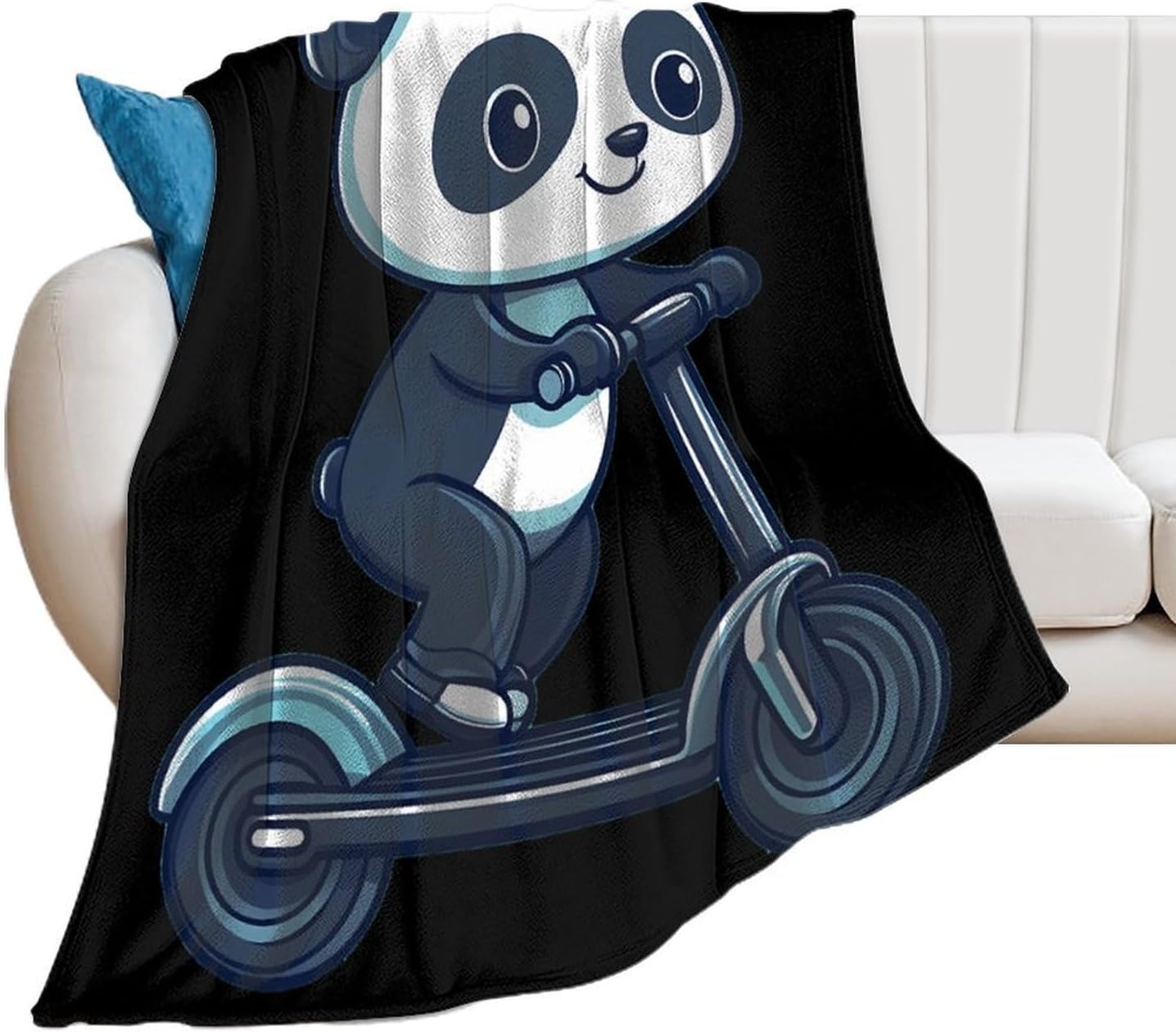 Panda Riding Electric Scooter Throw Blanket Fleece Blankets Soft Flannel for Couch Bed Pet Decorative Warm