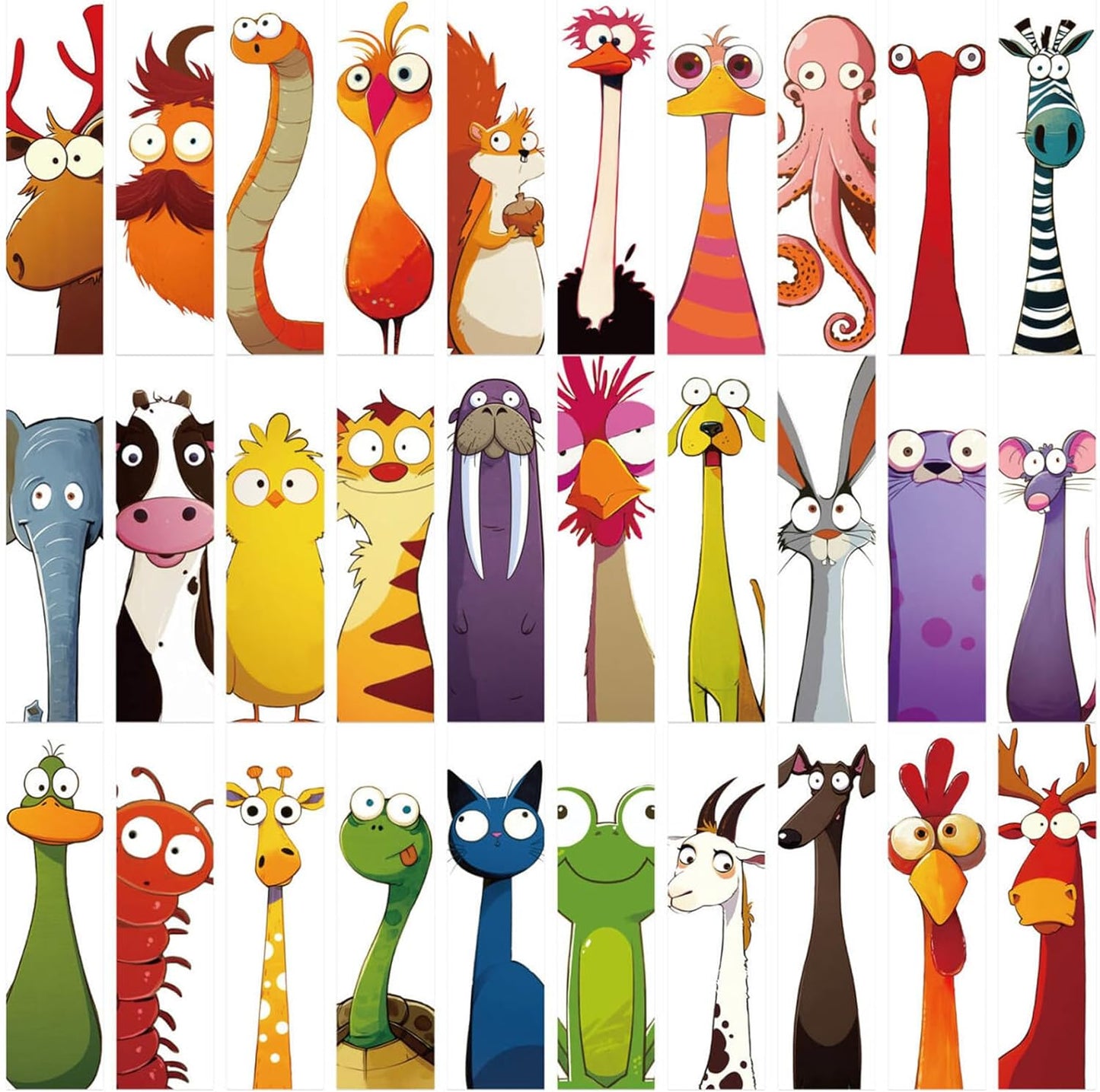 30PCS Funny Animal Bookmarks for Kids - Creative Cartoon Page Holders, Unique Gifts for Book Lovers, Students, Readers on Birthday/Easter/School Rewards/Library Reading