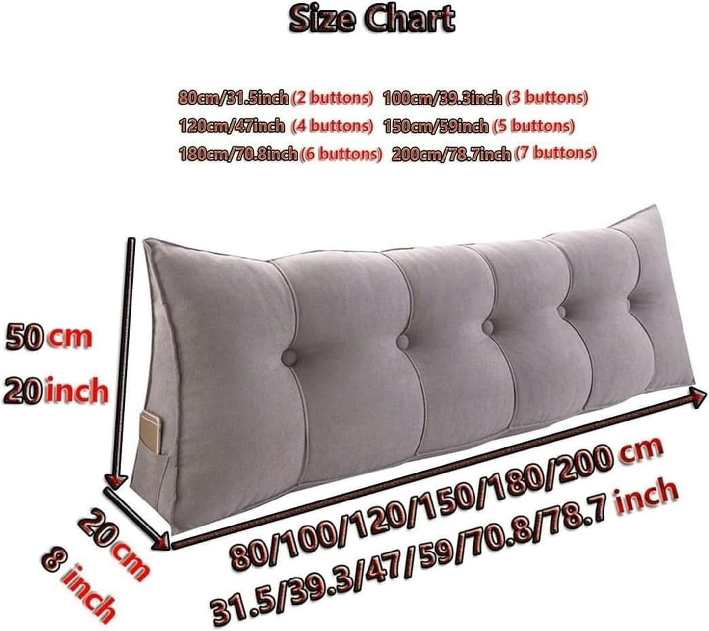 Wedge Headboard Pillow + Bed Wedge Pillow for Resting and Reading, Super Soft Triangular Headboard, Long Rest Reading Pillow Sit Back on Bed Positioning Support, 100cm/39.3inch, Black Gray