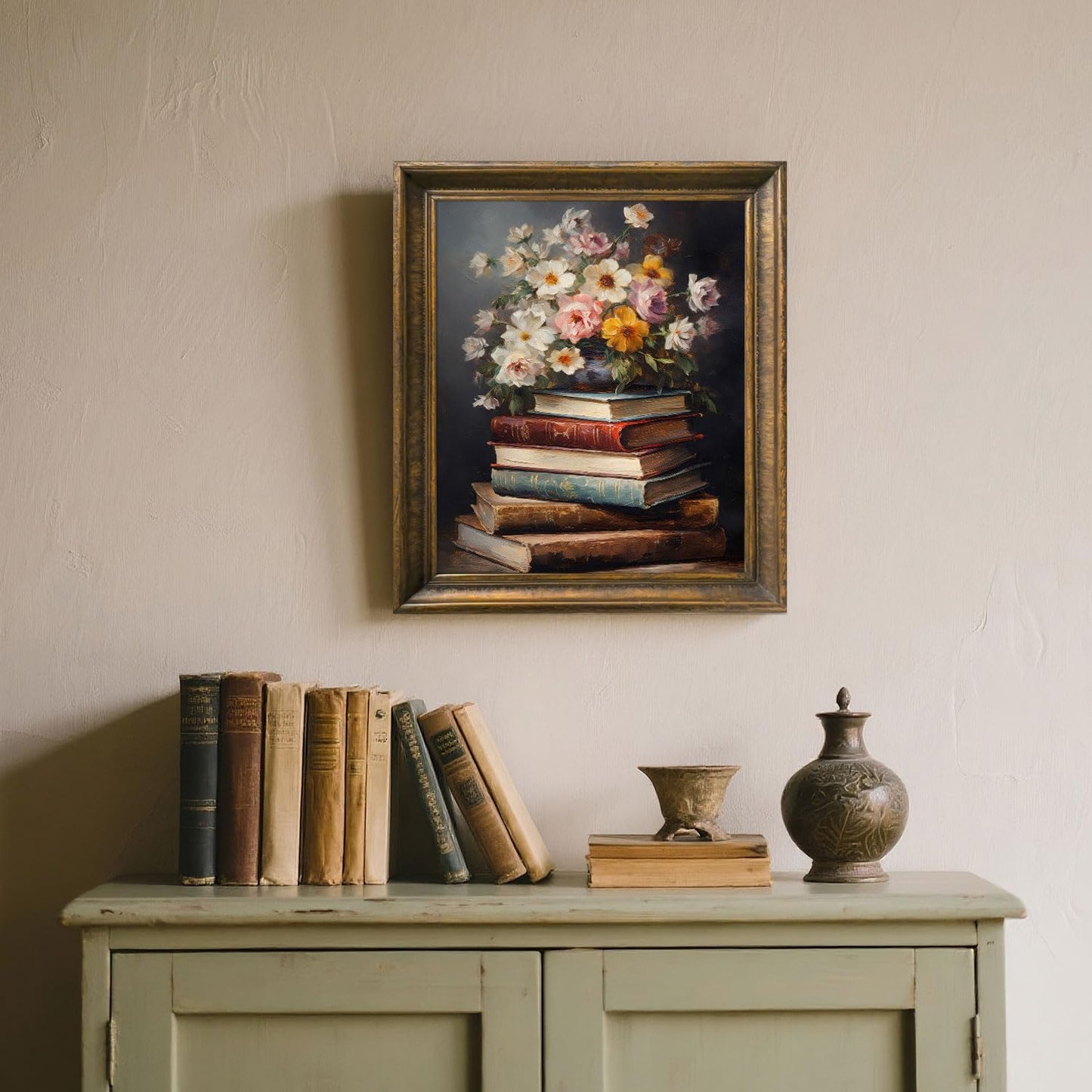 Moody Flower Books Canvas Wall Art Vintage Floral Poster Print Nature Aesthetic Artwork Spring Wildflowers Still Life Art Rustic Painting for Living Room Bedroom Office Home Wall Decor, Unframed 8x10