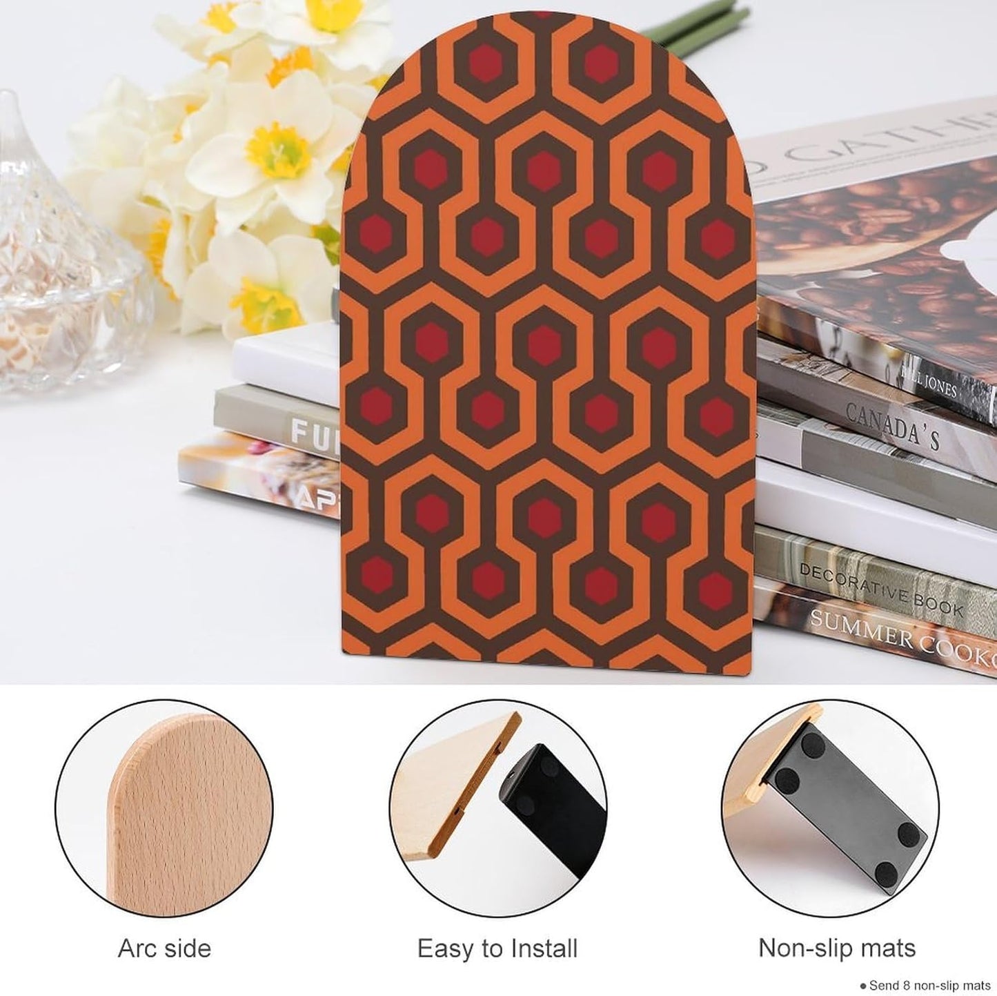 Shining Overlook Wooden Bookend Non-Slip Book Ends Heavy Duty Book Stopper with Metal Base Books Holderd Decorative Bookends Stands Firmly for Office Supplies