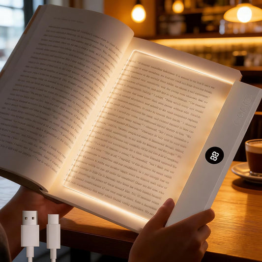 Book Light, Rechargeable Clear LED Flat Book Lights with 3 Colors & Timer, USB Rechargeable Reading Light, Dimmable Panel Plate Lamp Book Full Page Light, Funny Gifts for Readers Kids Women Men(White)