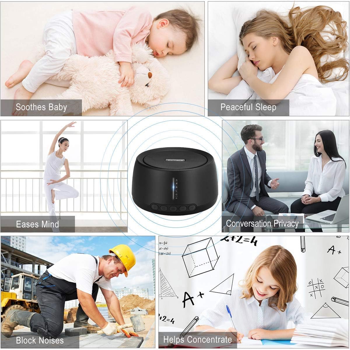 Sound Machine for Office Privacy, White Noise Machine for Sleeping Adults with 30 Non-Looping HiFi Soothing Sound, Memory Function and Timer Sound Machine for Adult Kid Home Office Travel
