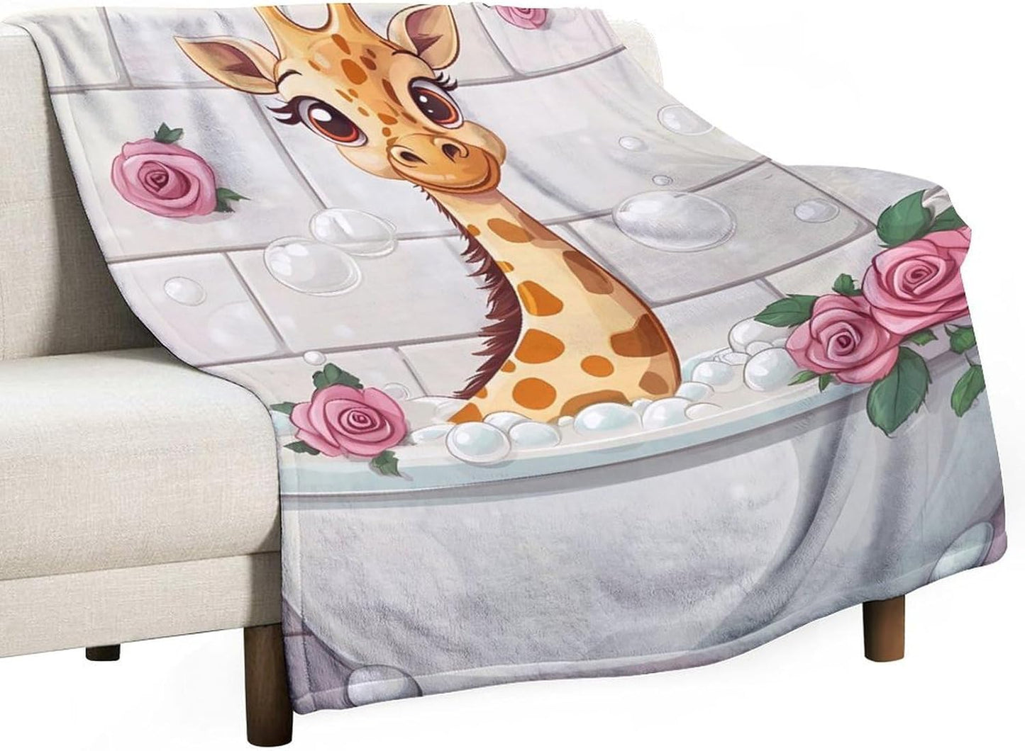 Funny Bathroom Giraffe Throw Blanket for Couch Bed Plush Cozy Fuzzy Flannel Blanket for All Season 40"x50"