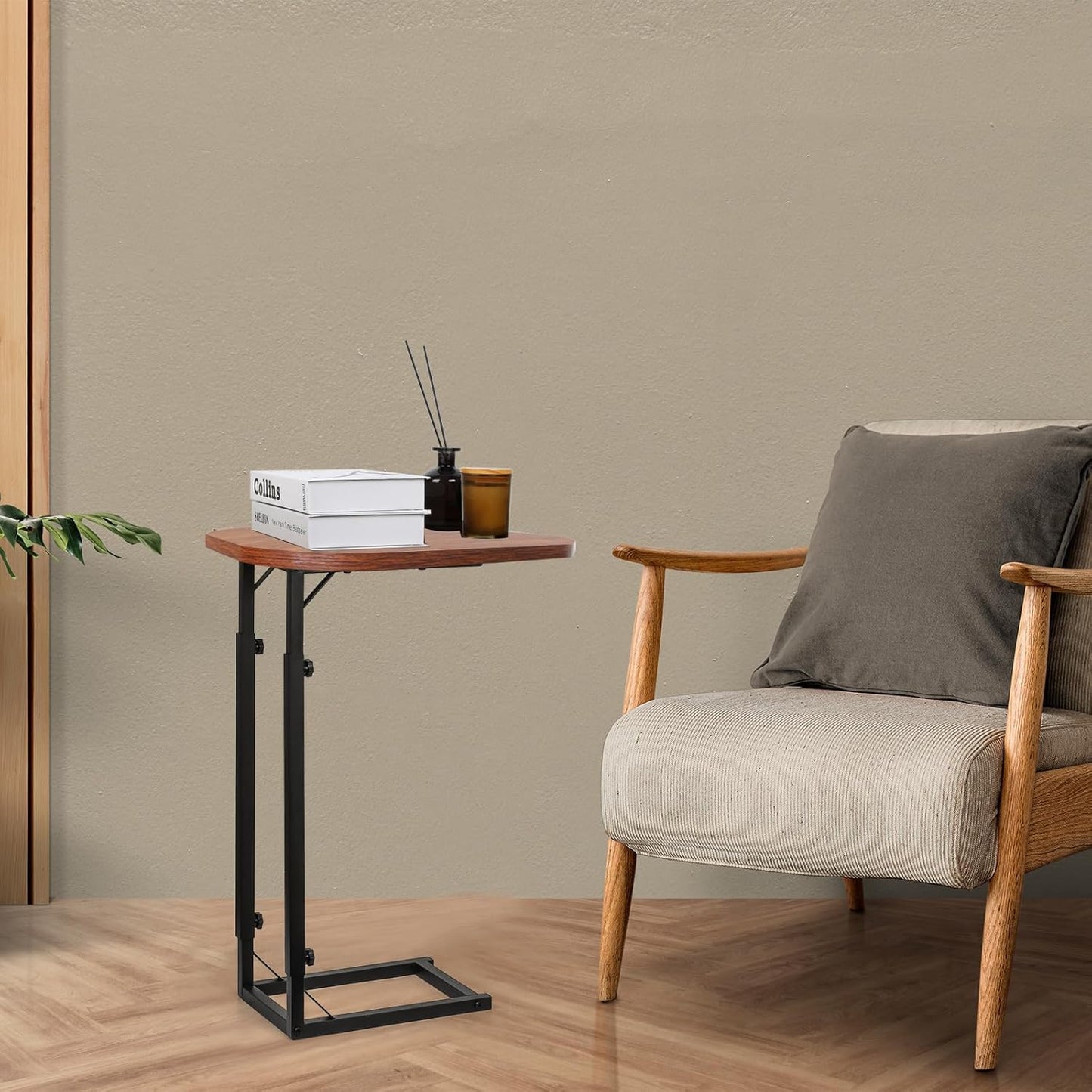 Premium Adjustable C-Shaped End Table for Couch, Mini Side Tables for Sofa, Small Coffee Table with Metal Frame, Beautiful and Practical Sidekick for Your Living Room, Bedroom, Bedside, Rustic Brown | Premium, Adjustable, for Couch, for Sofa, with Metal F