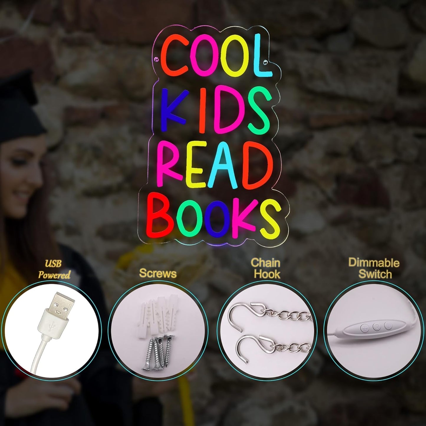 Cool Kids Read Books Neon Signs USB Powered for Wall Decor，Books Neon Light Sign for Reading Room Hanging Decorations Library Classroom Read Corner Decor, Bookish Gifts