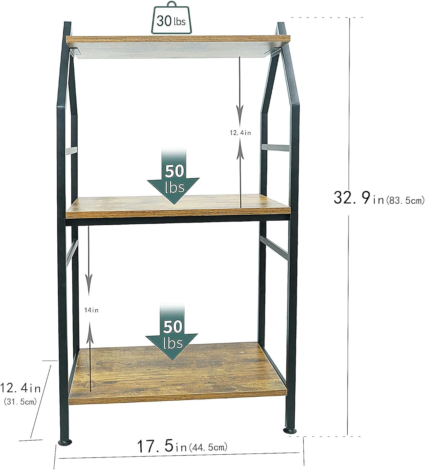 Bookshelf, 3 Tier Industrial Small Bookcase, Metal Narrow Book Shelf, Book Case Book Storage Organizer for Living Room, Bedroom, and Home Office - Rustic Brown