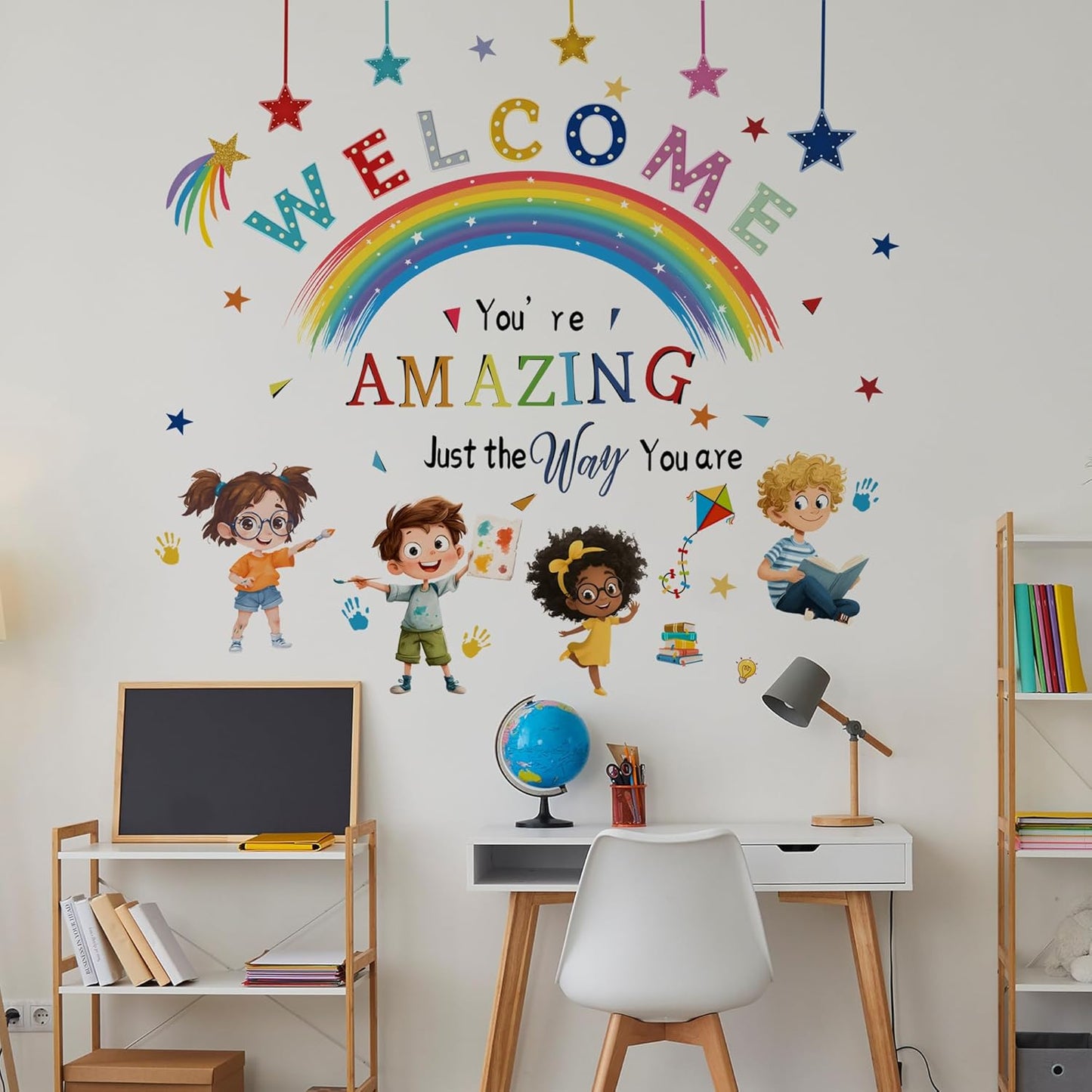 Reading Corner Rainbow Wall Decals,You are Amazing Wall Stickers,Peel and Stick Art Wall Decors, for Kids Bedroom Nursery Playroom Classroom Library Reading Corner Decoration