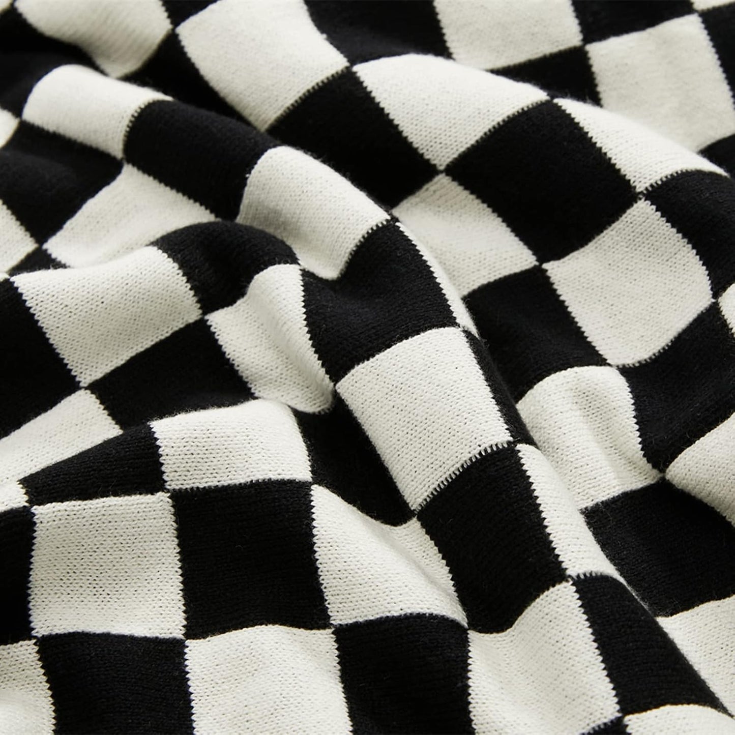 YIRUIO 100% Cotton Checkered Throw Blanket Lightweight Breathable Ultra-Thin Knit Weave for Bed Couch Sofa Soft Cozy Cooling for Spring Summer Black 60x80 inch