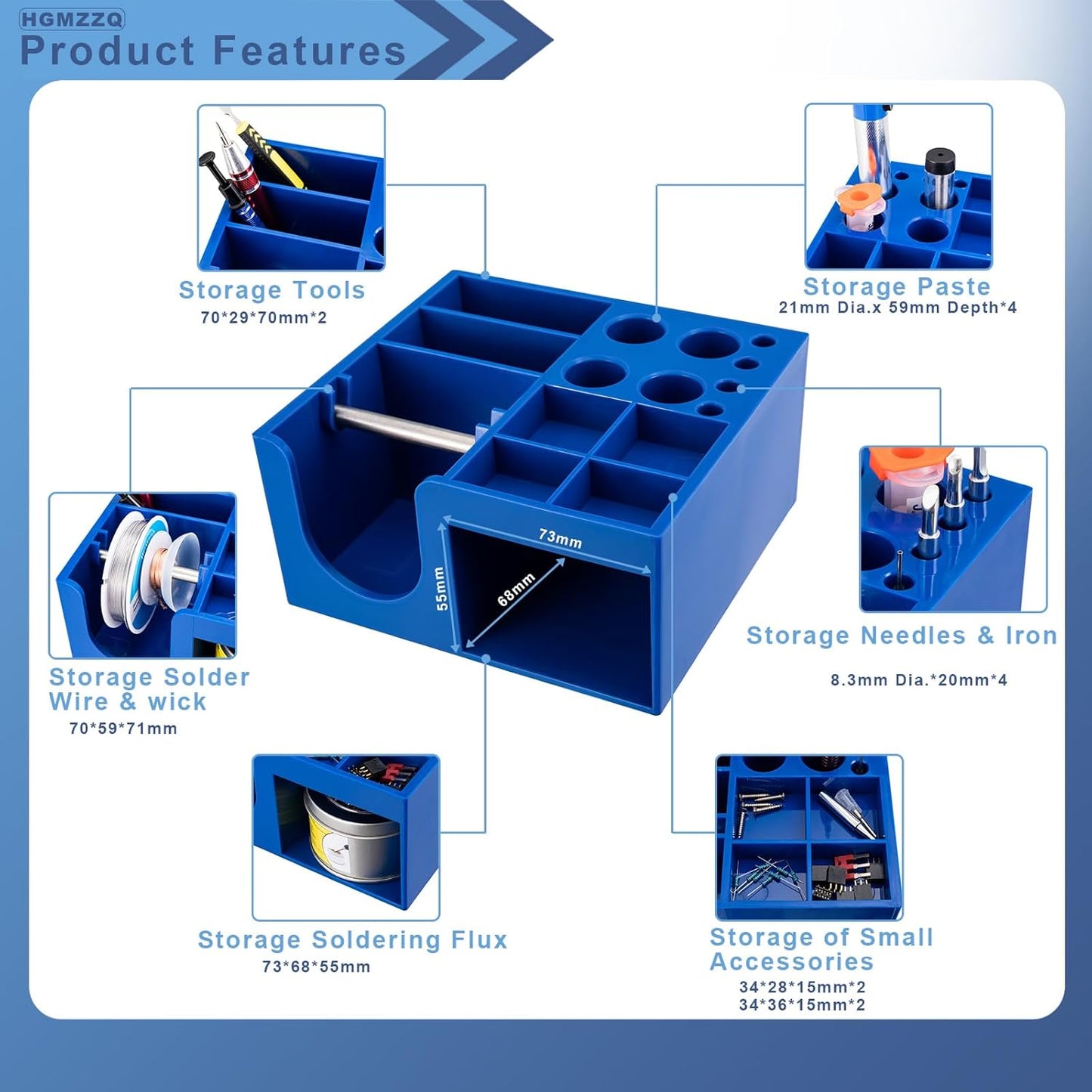 Non-Slip Solder Holder & Dispenser Reel Stand with Anti-Skid Feet - Organize Solder Wire, Flux, Paste & Tools, Durable Plastic Storage for Tidy Workbench (6x5.5x2.95 Inches)