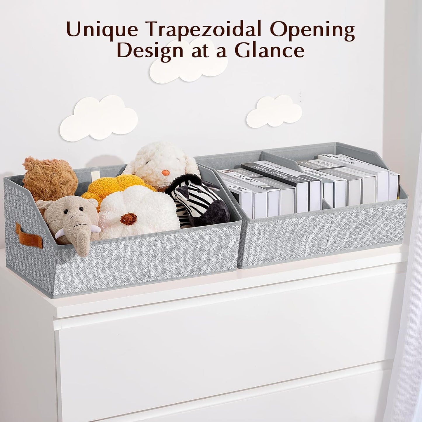 Closet Organizers and Storage Bins - 6 Pack Collapsible Divided Trapezoidal Cube Storage Bins Baskets with Orange Handle for Organizing Clothes Blankets, Toys, Books, Towels(Ant Gray)