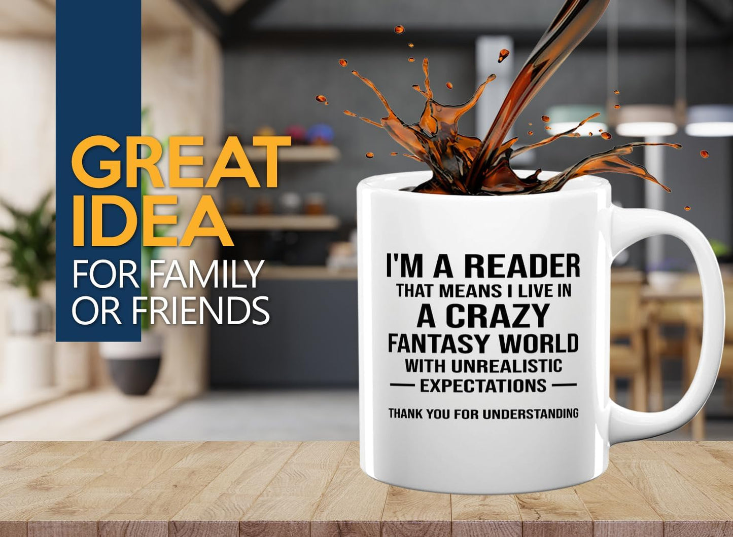 Book Lover Coffee Mug 11oz White -Crazy Fantasy World - Gift For Poets Bookish People Bibliophile Librarian Book Club Reader