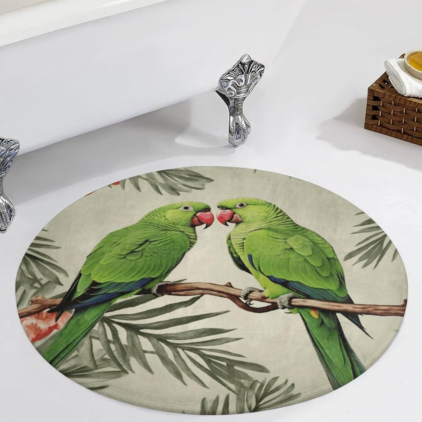 Couple Parrots Olive Circle Rug Retro Luxury Coral Velvet Floor Mat Non Slip Soft Indoor Floor Carpet Comfy Thickened Area Rugs Modern Aesthetic Minimalist Carpets for Home Decor