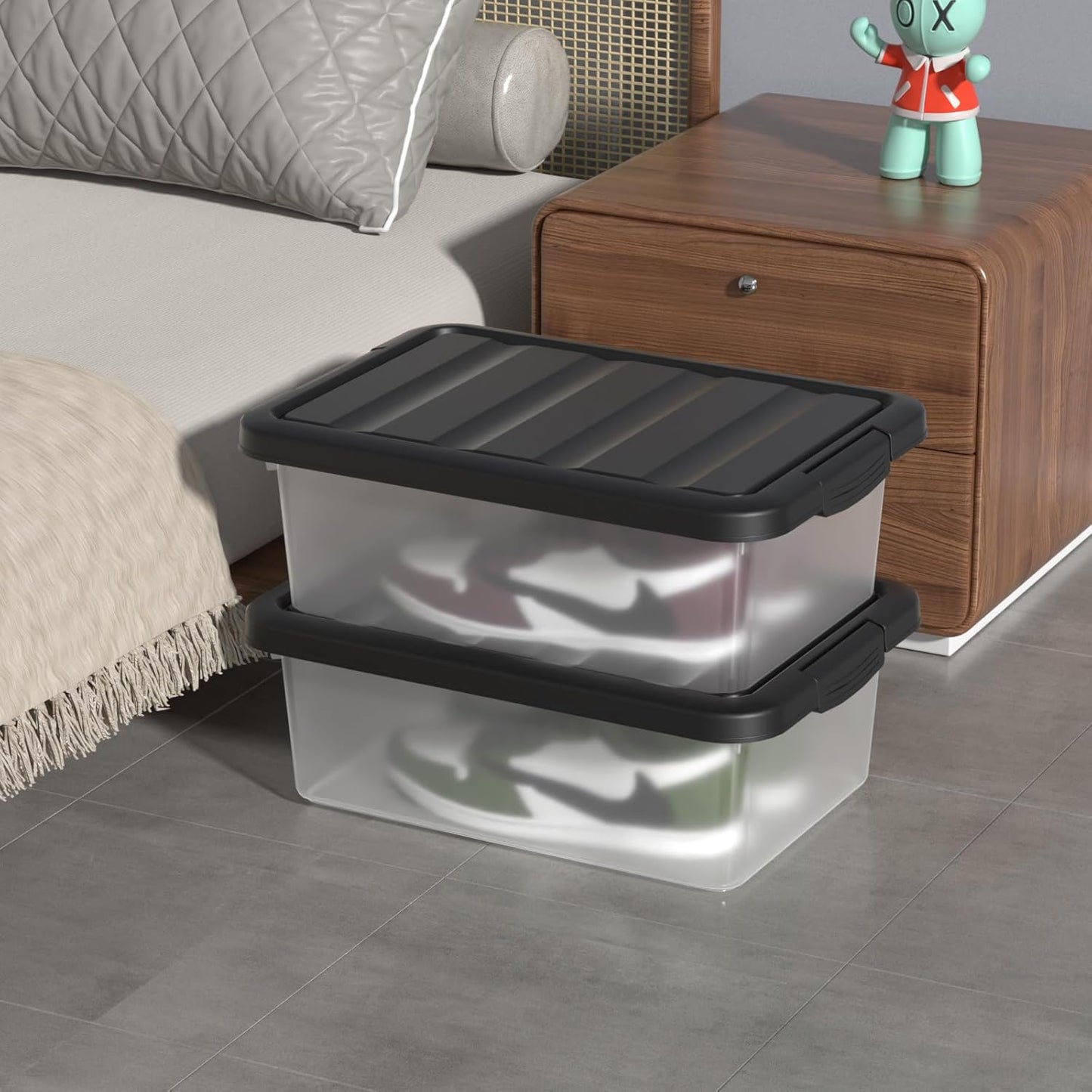 Plastic Containers Bins with Latching Lids, Stackable Organization Bins for Storage, 2 Packs, 14 Quart