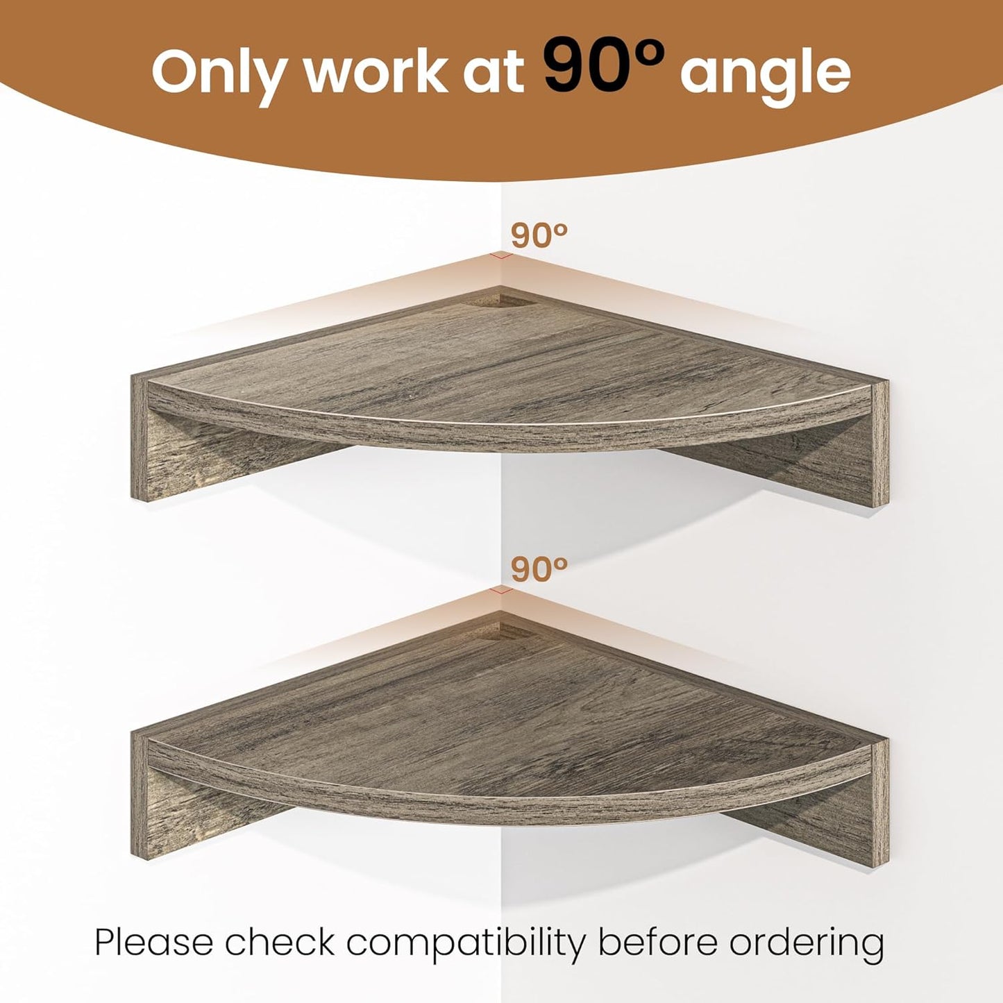 Fun Memories Corner Shelf Wall Mount, Wood Floating Corner Shelves,Corner Wall Shelf for Bedroom, Bathroom, Kitchen, Living Room (Grey, 3 Pack)