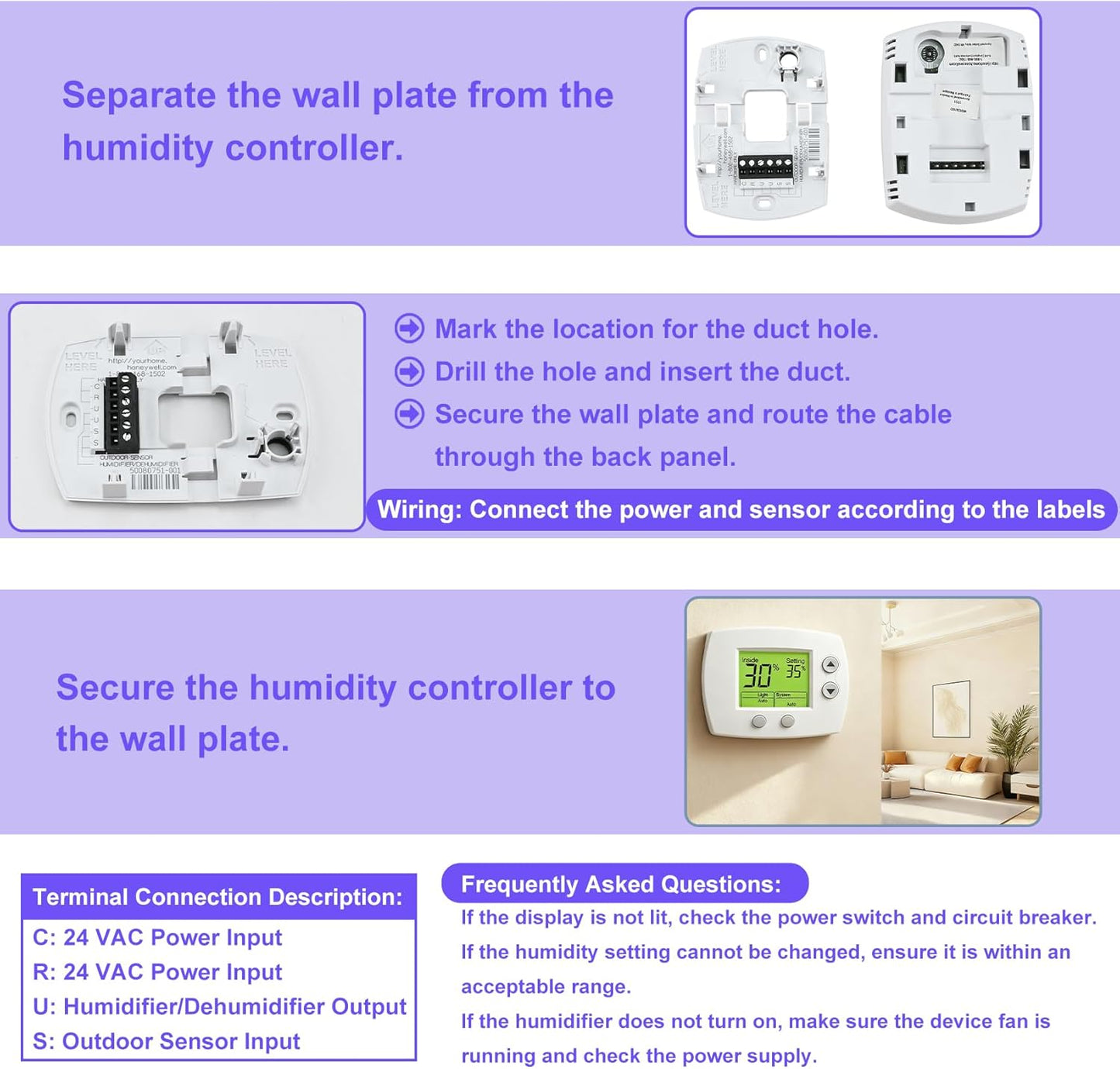 H6062A1000 Digital Humidistat/Dehumidistat Compatible with Honeywell H6062A1000 HumidiPro, OEM Upgrade H6062A1000/U Digital Humidistat, Smart LCD Display Humidity Control for Home and Indoor. -2 Year