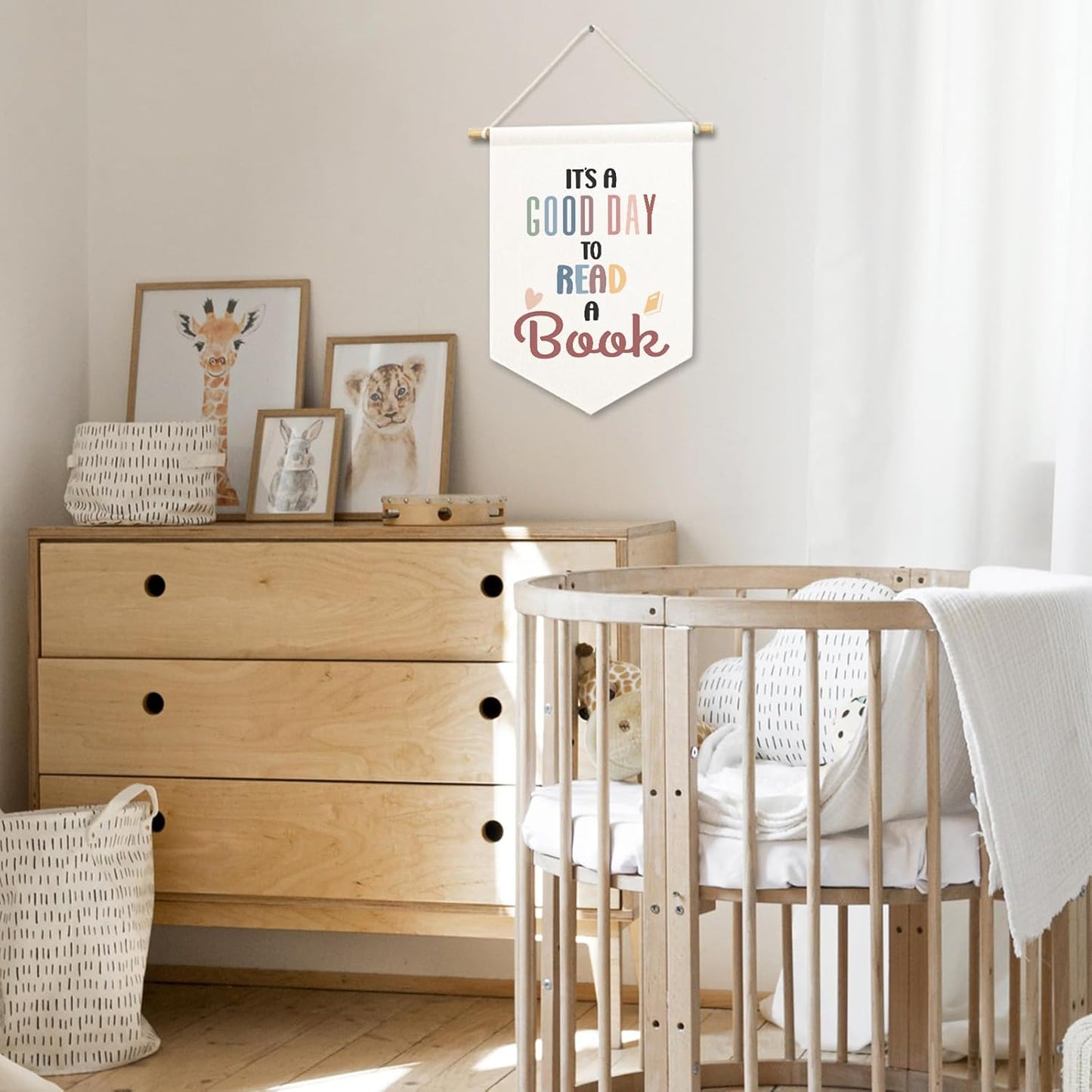 It's A Good Day to Read A Book Kids Room Decor, Boho Reading Classroom Banner Canvas, Nursery Wall Hanging Decor Art Pennant Flag for Reading Nook Corner Playroom Toddler Room Library 11x15in