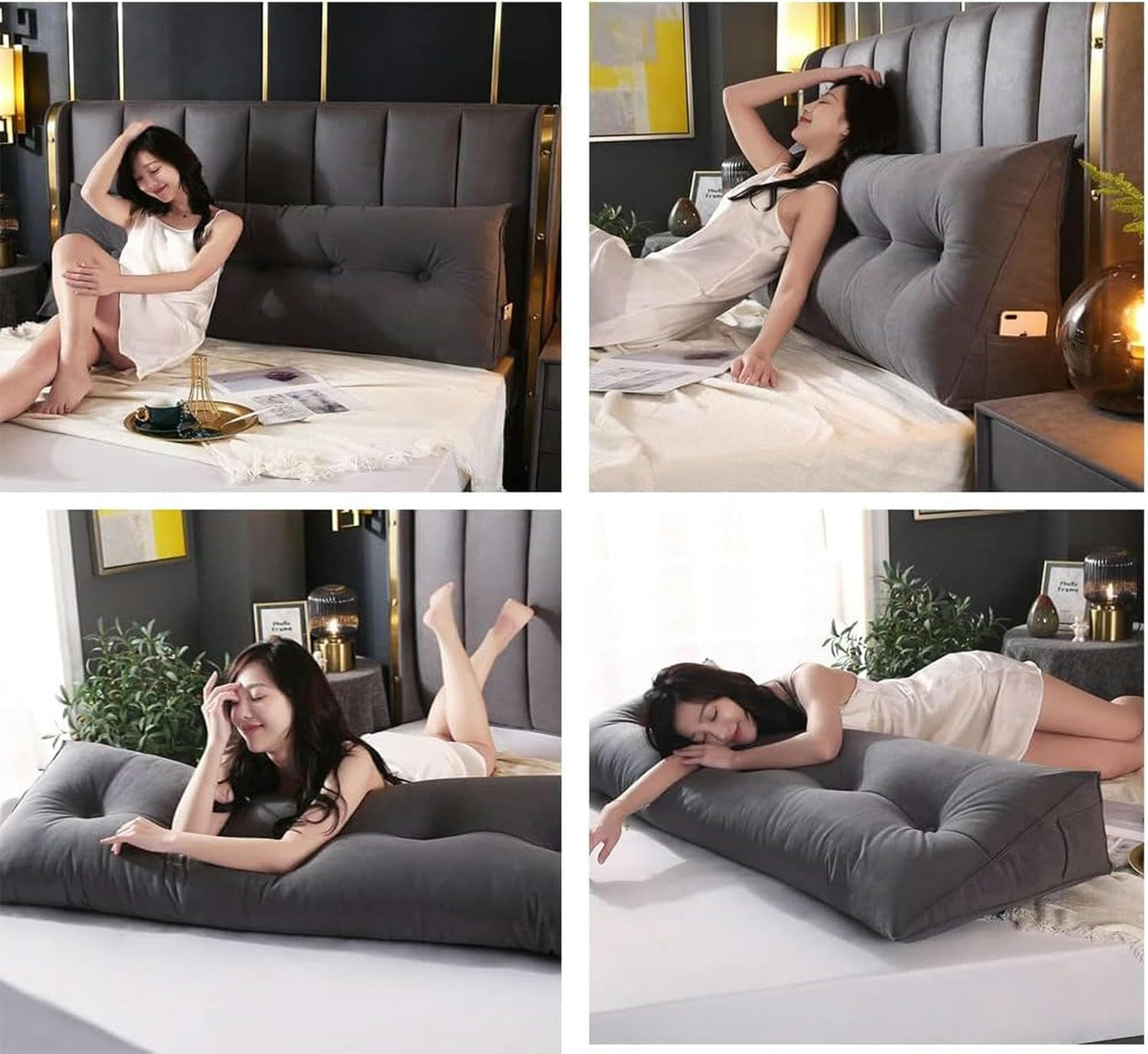 FLTRGO Triangular Headboard Pillow, Solid Color Triangle Cushion Reading Pillow, Large Bolster Positioning Support Wedge Pillow for Daybed Bed with Removable Cover
