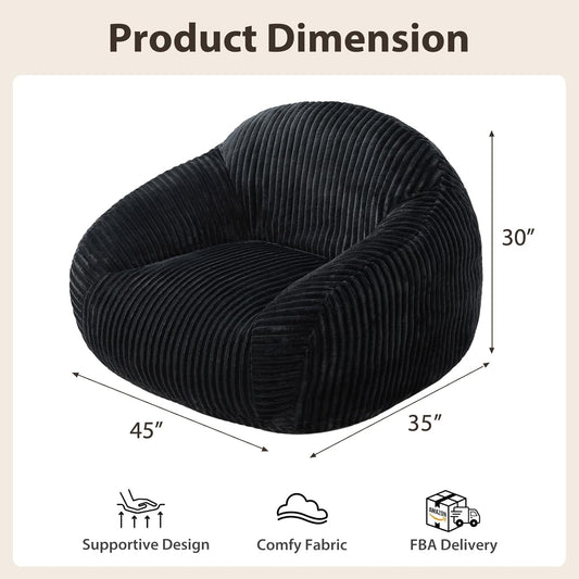HUGHEAVEN Giant Bean Bag Chair for Adults & Kids, Comfy Big Bean Bag Couch with Armrests, Cozy Large Reading Chair with Back Support, Oversized Sofa for Bedroom, Living Room or Lounge, Black