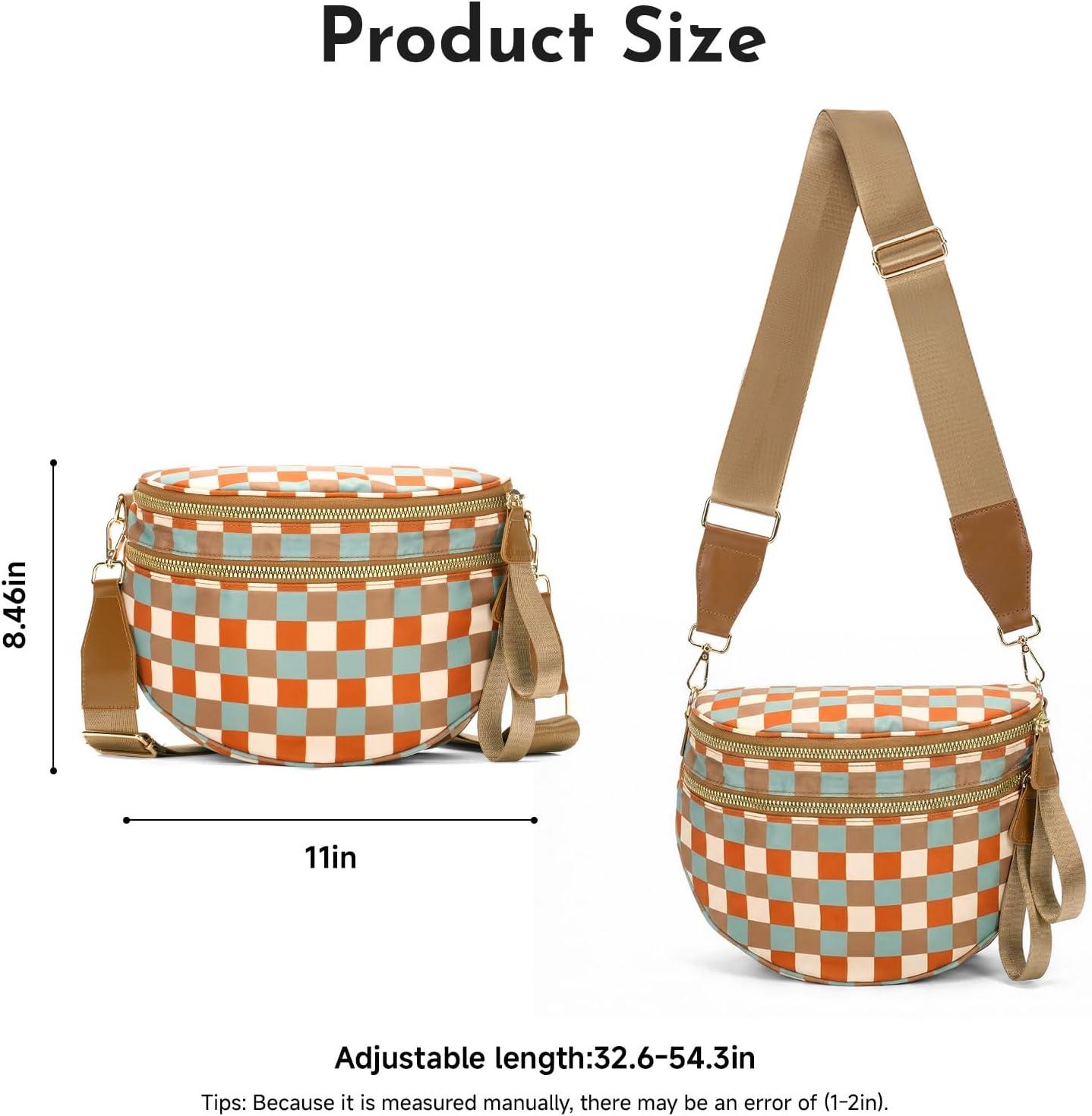 Checkered Crossbody Bag Nylon Bum Bags for Women Spacious Handbags Checkered Purse Fanny Packs with Shoulder Strap