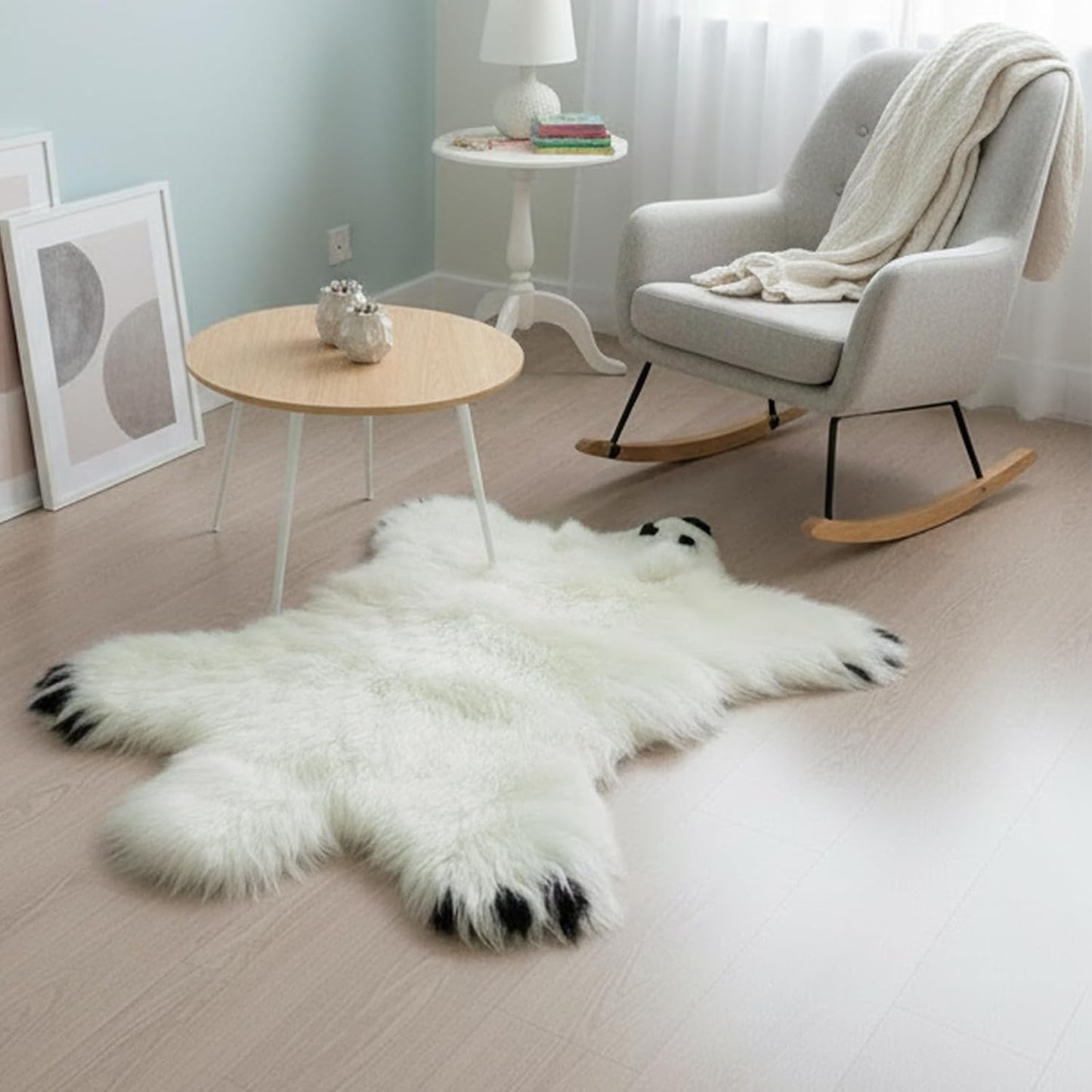 Gracefur Polar Bear Rug for Nursery - Fluffy Shaggy Sheepskin Rug for Kids Bedroom - Cute Soft Bear Animal Shaped Rug for Girls Boys Toddlers Decor
