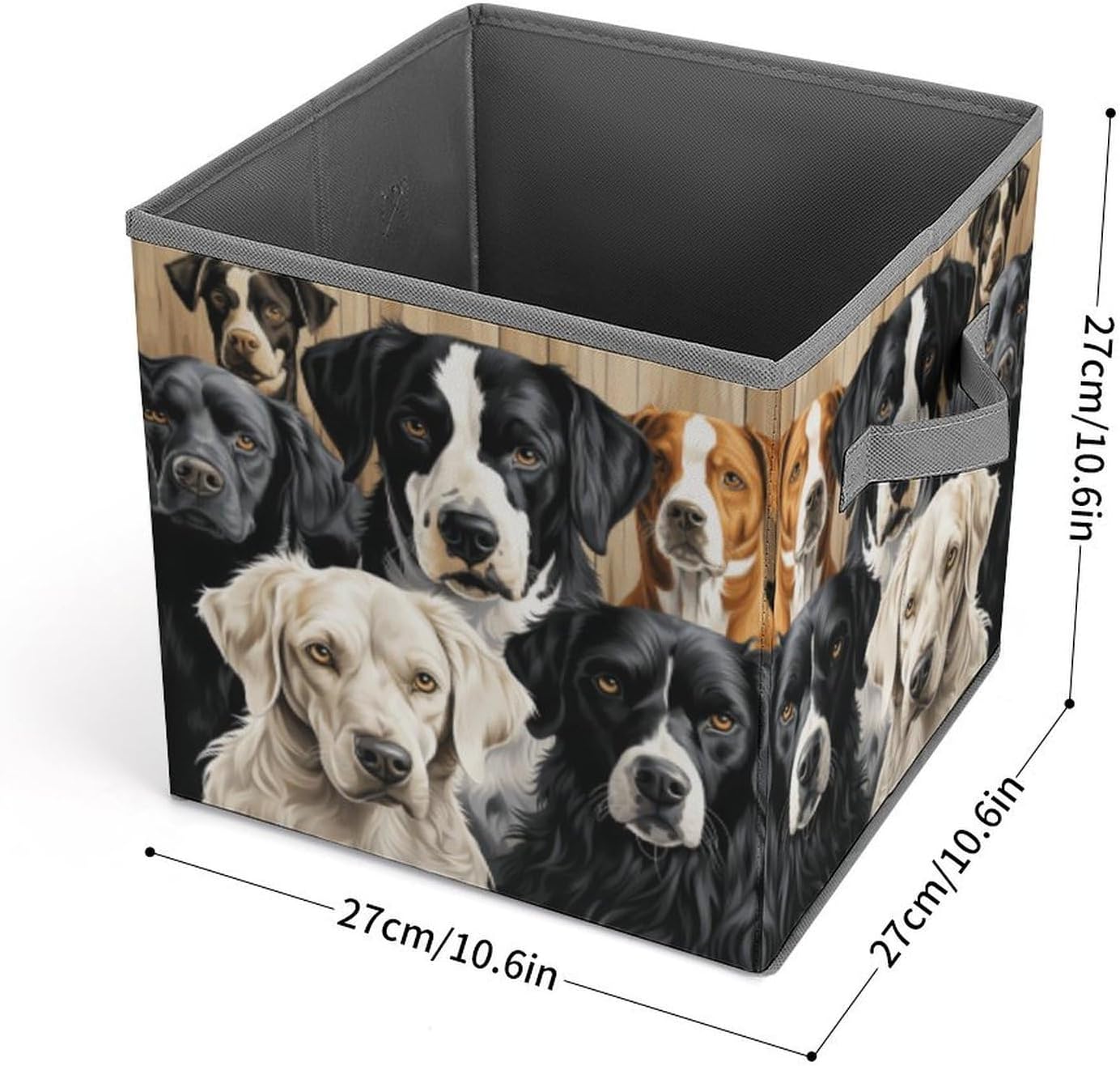 Black And White Dog Storage Bins with Handles Fashion Large Storage Cubes Sturdy Foldable Storage Boxes Space-Saving Storage Baskets for Home Office Clothes Closet Organizers