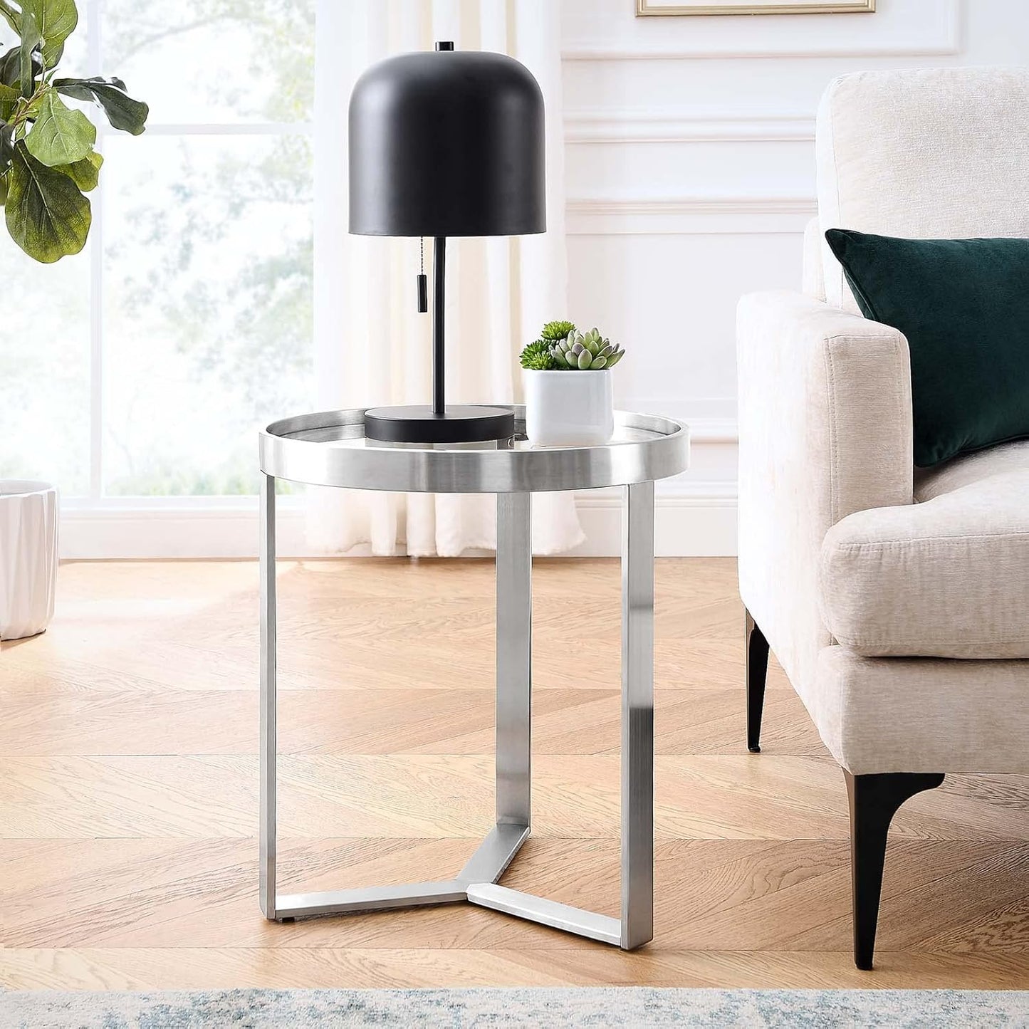 Modway Relay Glass and Metal Accent Side Table, Silver 17.5 x 17.5 x 19.5