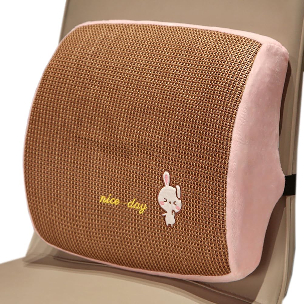 Tingting's Dream Cute Lumbar Support Pillow Summer Cool Office Chair Back Cushion Sofa Reading Rest Waist Pillow Home Chair Back Pillow (Rabbit Pattern, 35×30CM/13.8"×11.8")