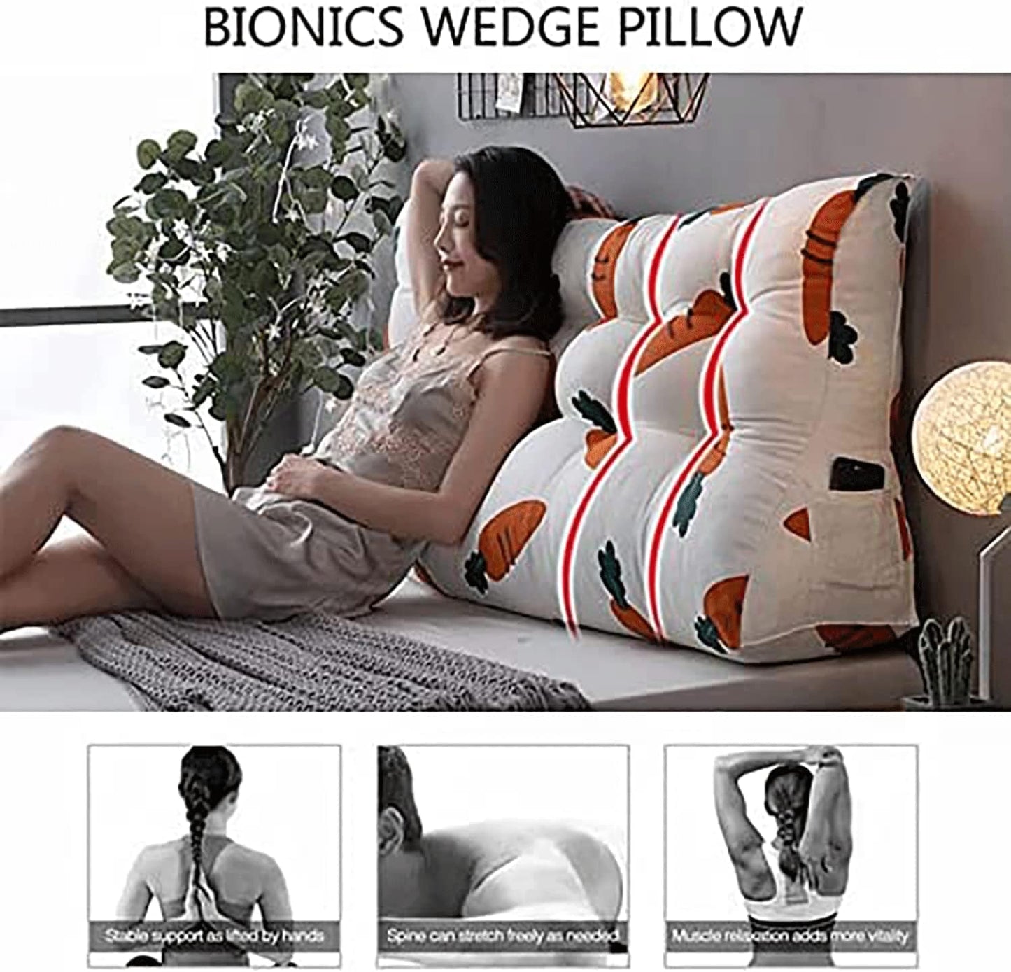 King Size Headboard Pillow,Triangular Wedge Pillow Positioning Support Reading Cushion Headboard Cushion Double with Removable Cover(Size:55x30x60cm,Color:A)