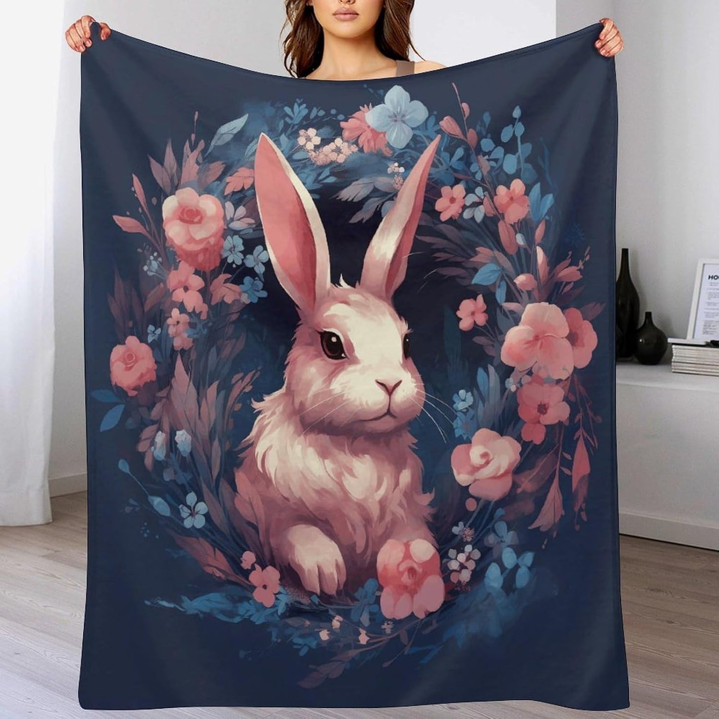 Rabbit in Garland Throw Blanket for Couch Super Soft Warm Lightweight Throw Blankets Cozy Flannel Bed Blanket Cute Decorative Blankets for All Seasons Home Decor Gift 30"*40"（76 * 100cm）