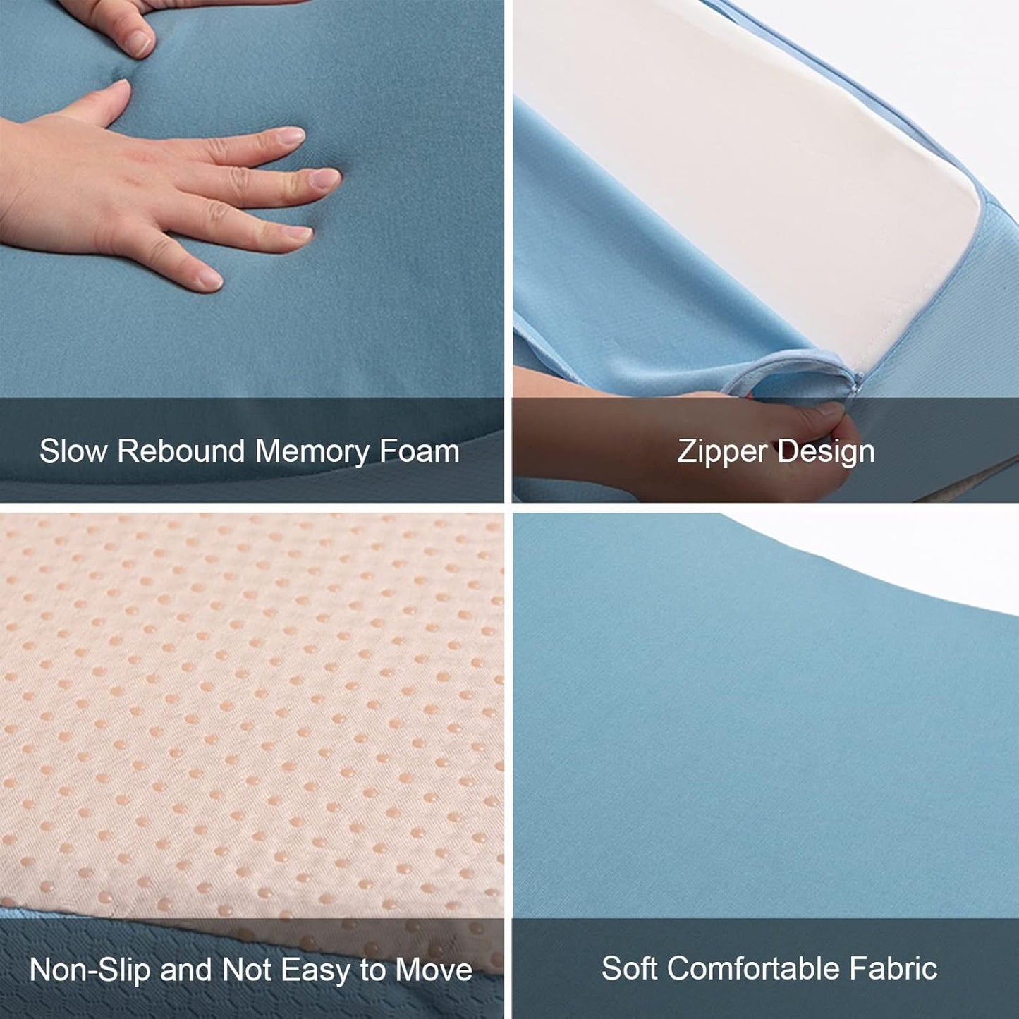 Triangle Memory Foam Pillow High-Density Leg Elevation Wedge Cushion Used for Relieves Leg Pain Knee Pain Washable Cover (Colour: Blue Size: 60 x 50 x 30 cm)