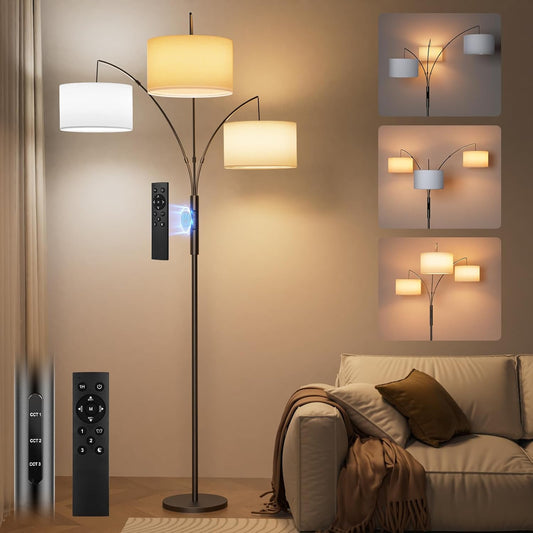 36W Dimmable Floor Lamp - 3 Lights Arc Floor Lamps Standing Lamp with Remote & Touch Control, Tall Lamp for Living Room Corner, Bedroom, Office