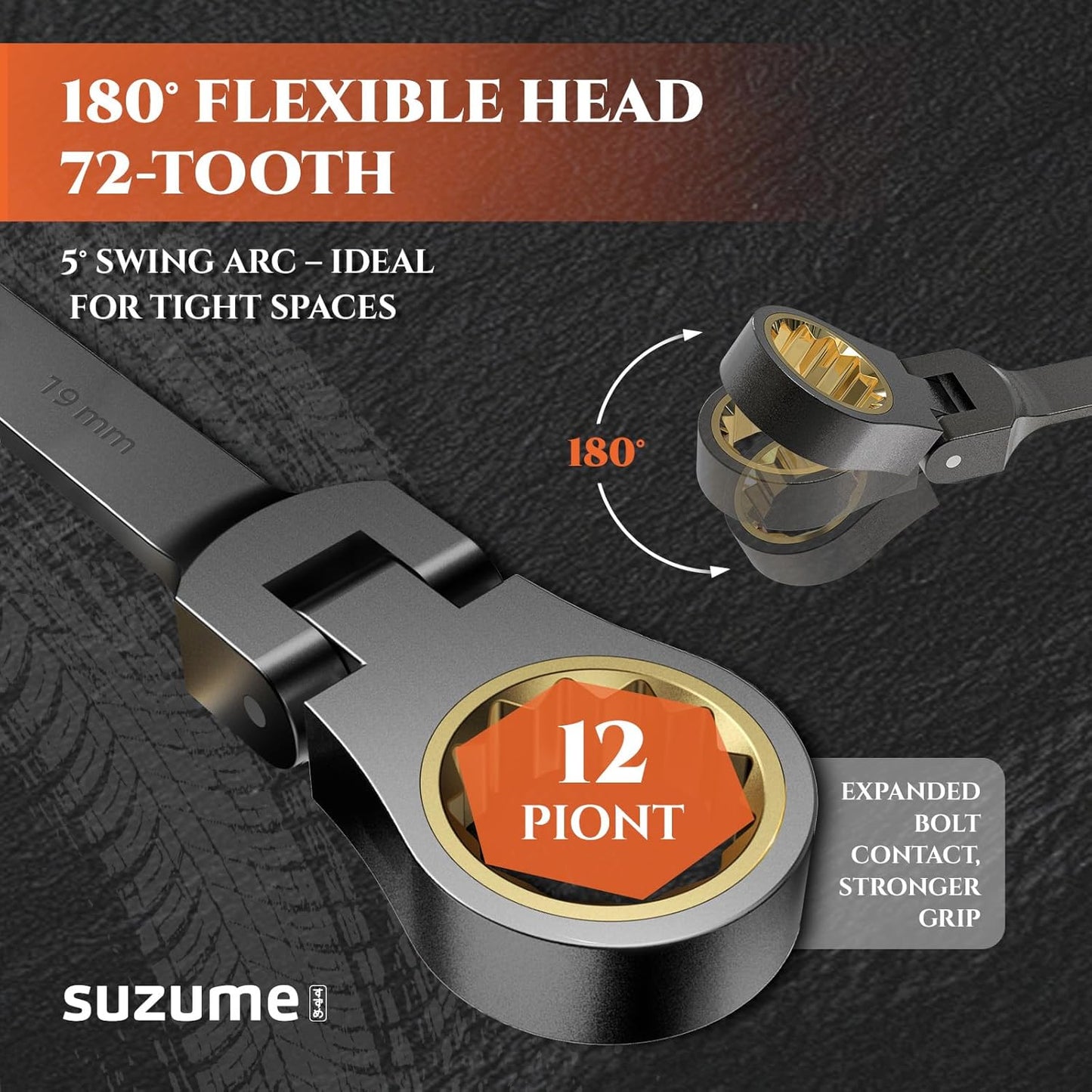 SUZUME 24-Piece Metric and SAE Flex Head Ratcheting Wrench Set 72 Teeth Cr-V Steel Ratcheting Wrench Set with 180° Flex Head Ratchet Wrenches Set For Auto,Machine Repair