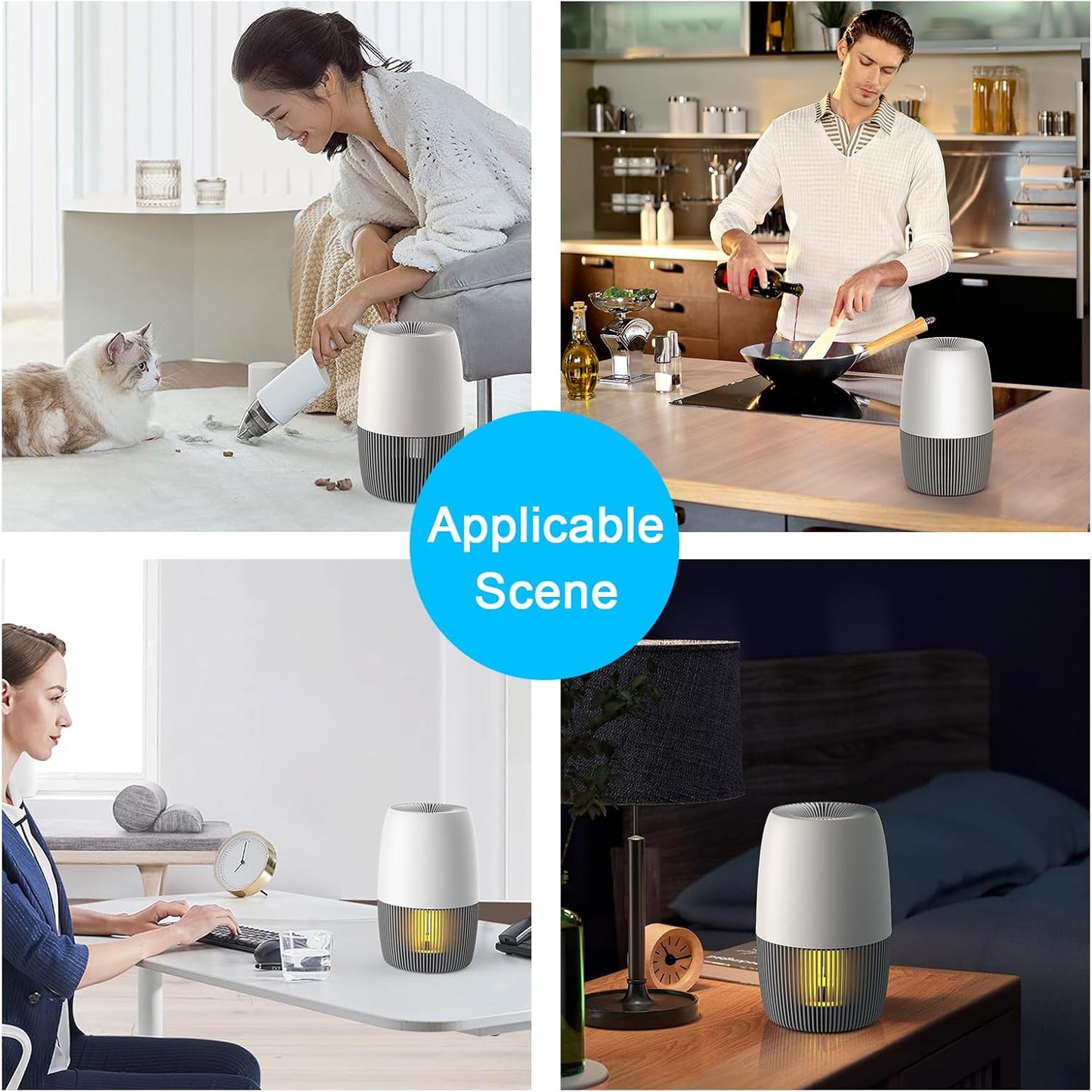 Air Purifiers for Home with Night Light, HEPA Filter Captures 99.97% of Smoke, Pollen, Pet Dander & Odors, Quiet for Bedroom, Office, Home, Pearl White